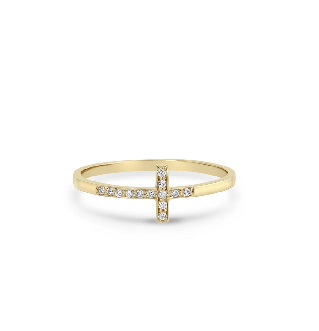 Horizontal Diamond Pave Cross Ring