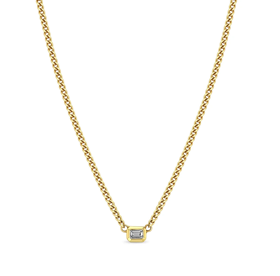 Emerald Cut Diamond on Curb Chain Necklace