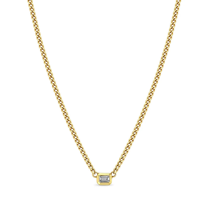 Emerald Cut Diamond on Curb Chain Necklace