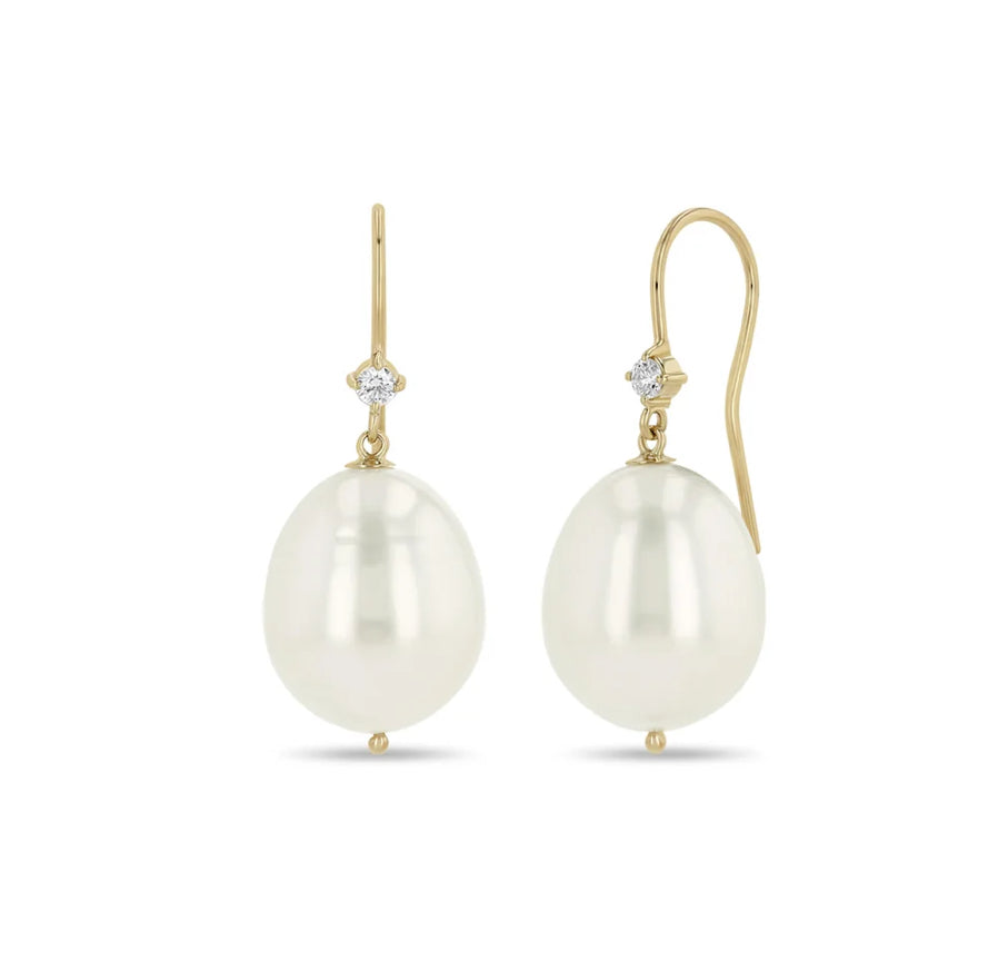 Baroque Pearl and Diamond Earrings