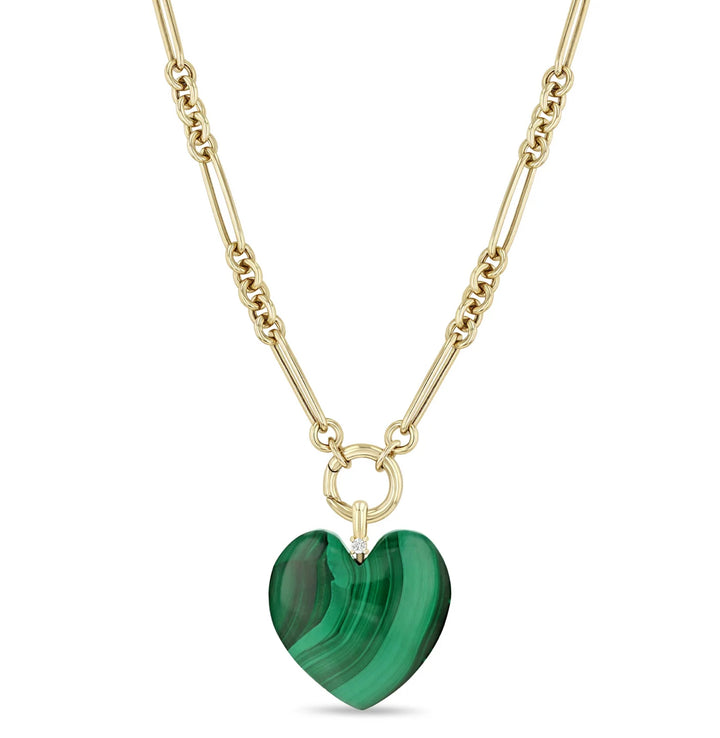 Malachite Heart Necklace on Paperclip Rolo Chain