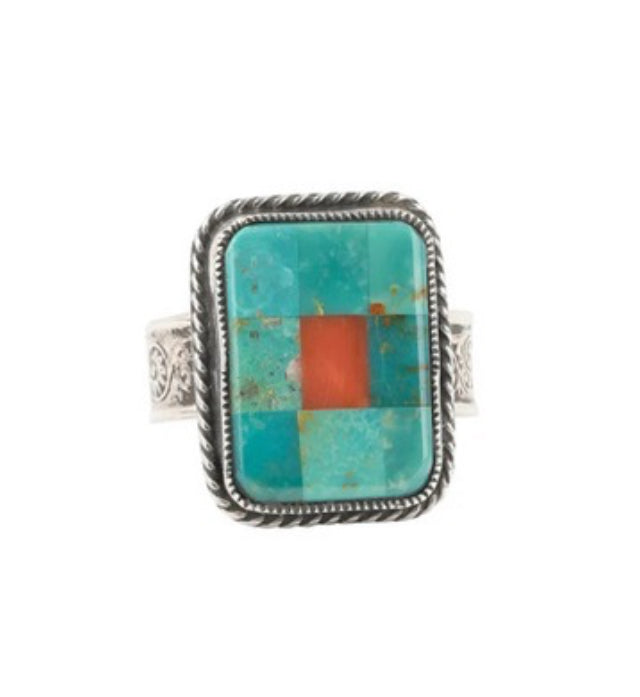 Aldrich Art Coral + Turquoise Bullseye Ring