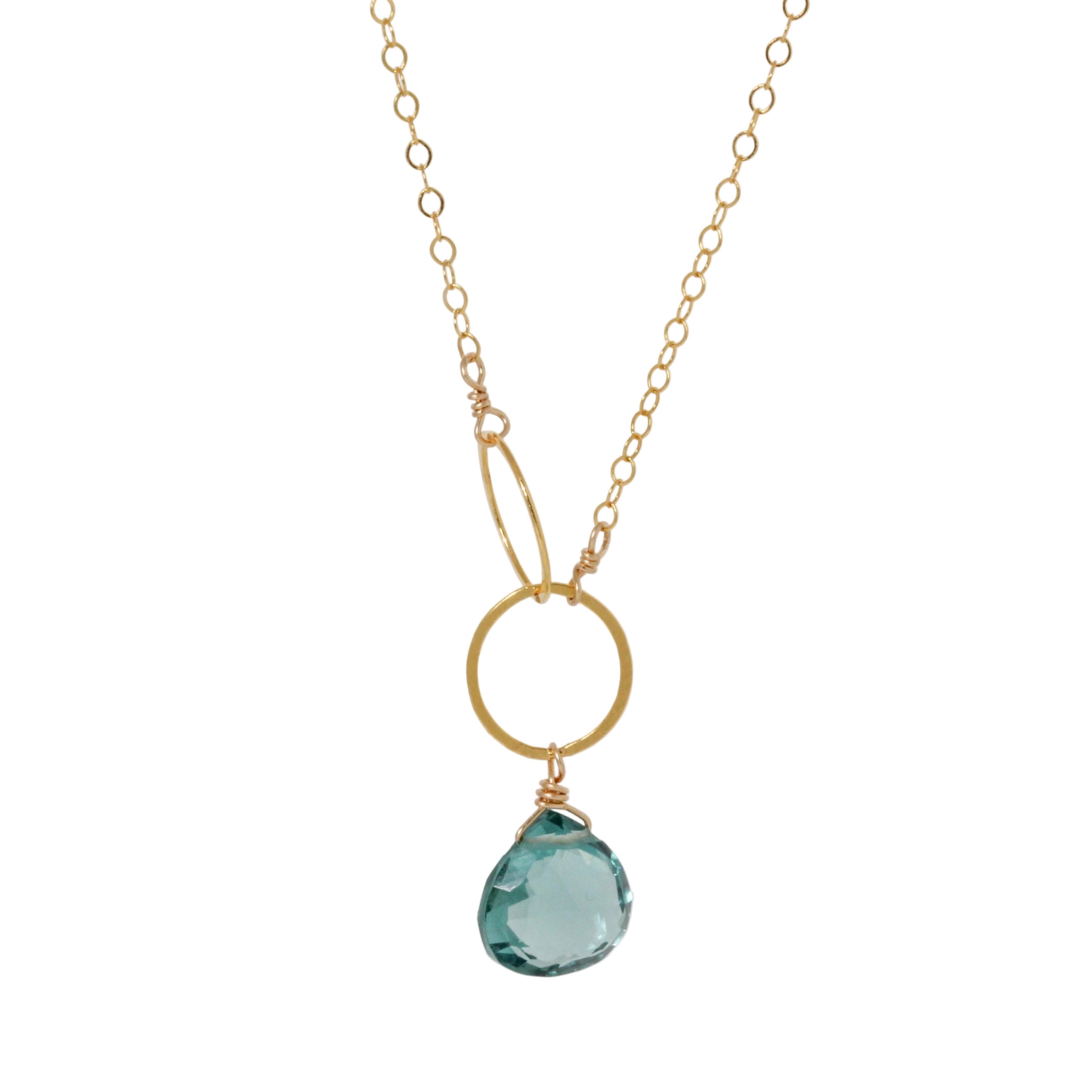 Blue Topaz Double Circle Drop Necklace