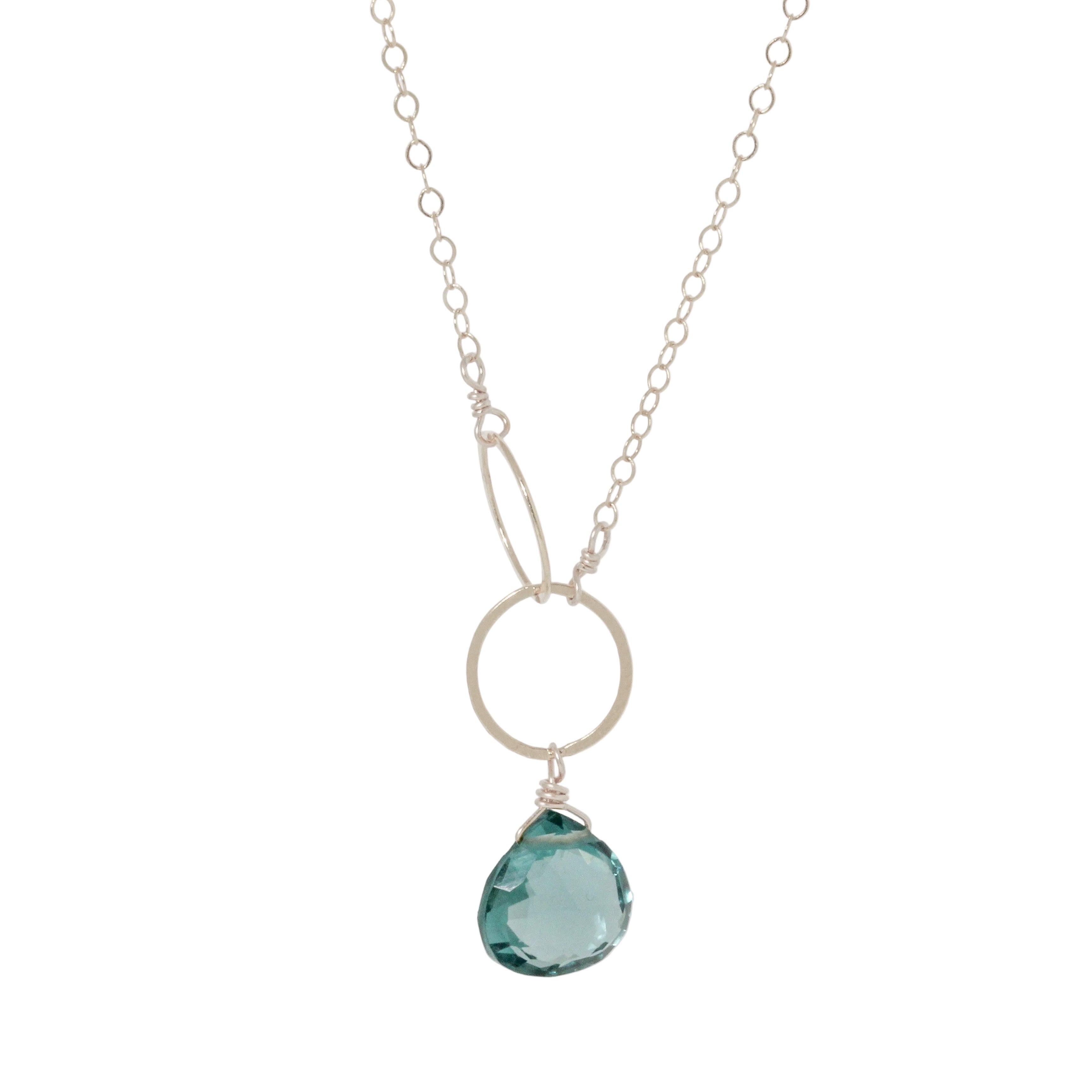 Blue Topaz Double Circle Drop Necklace
