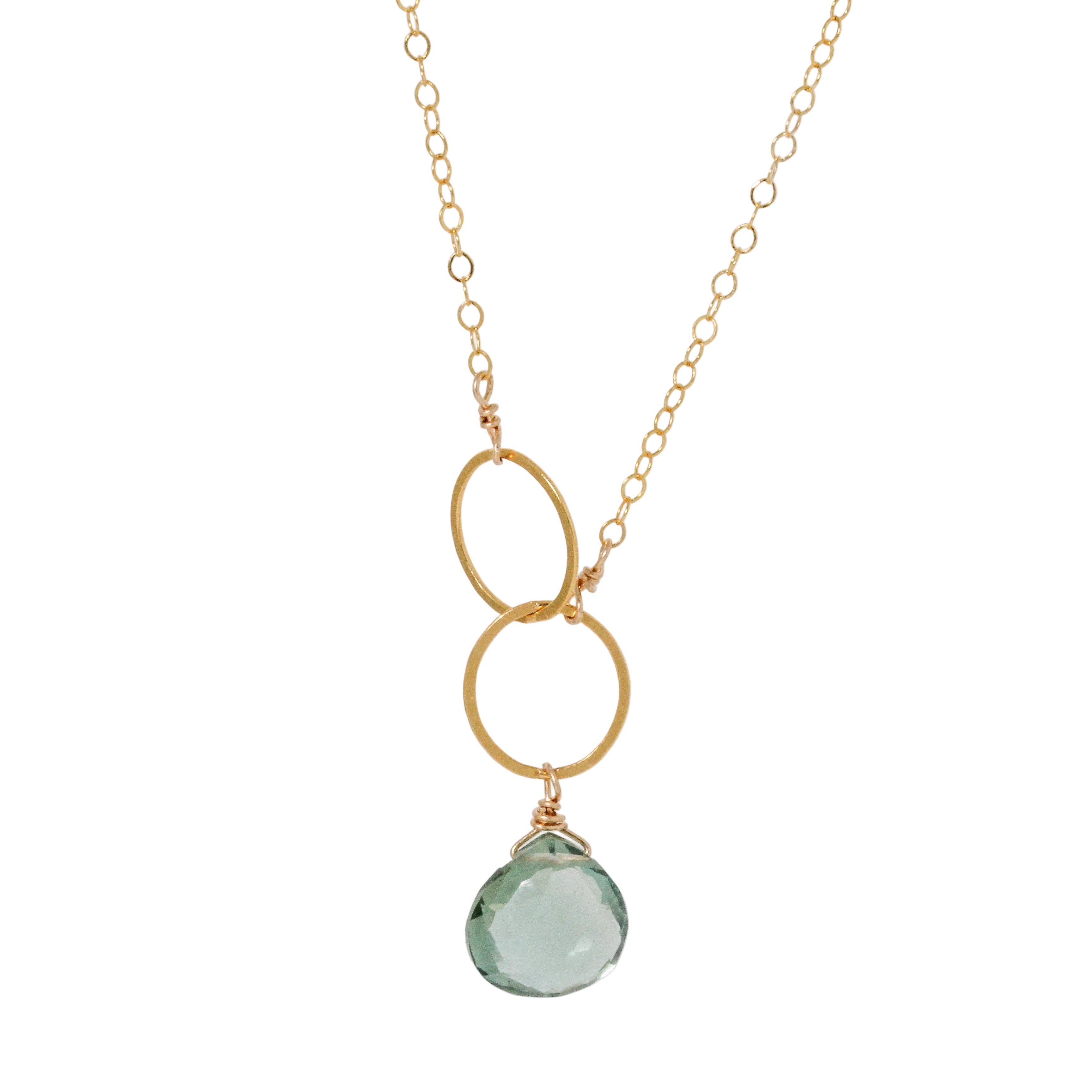 Green Amethyst Double Circle Drop Necklace