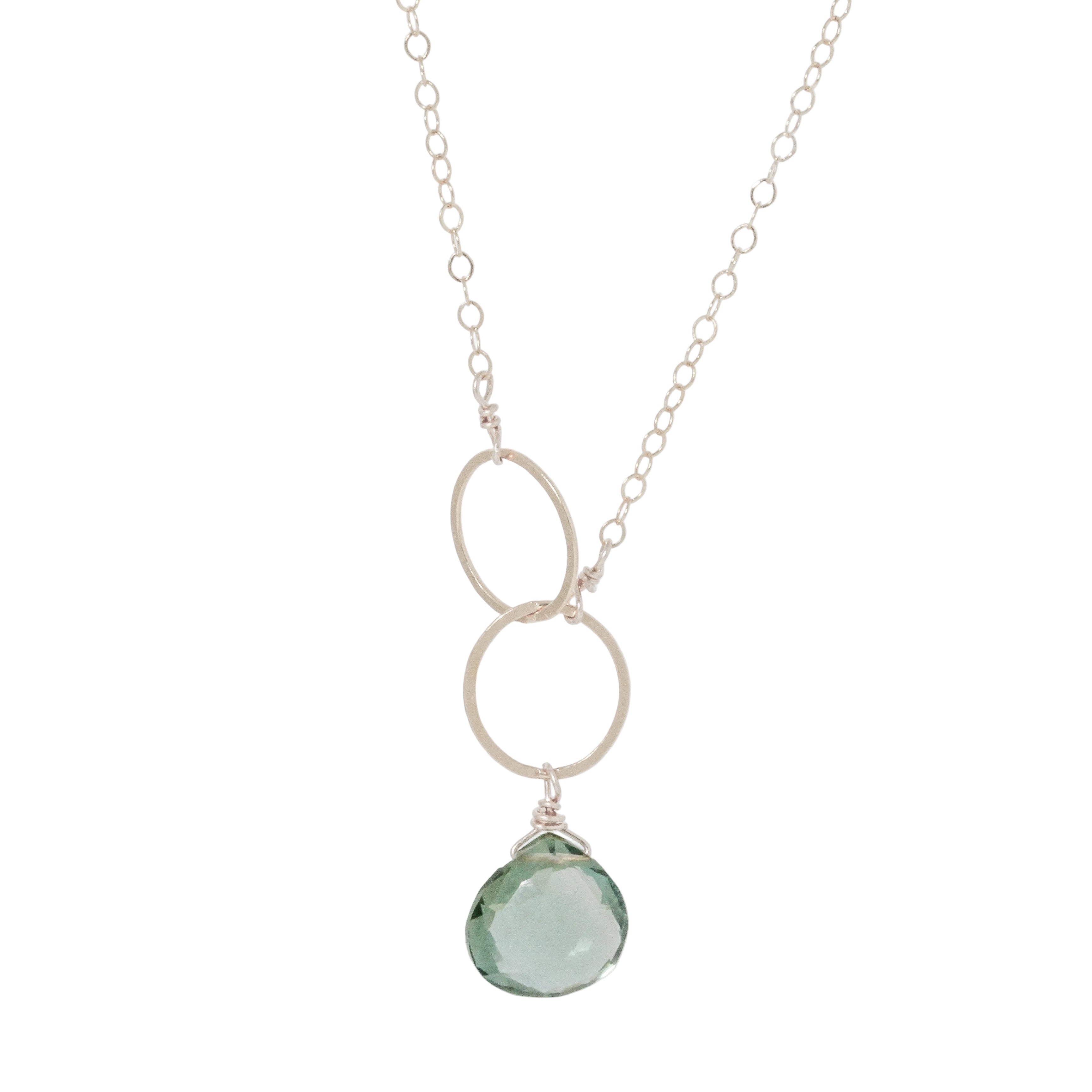 Green Amethyst Double Circle Drop Necklace
