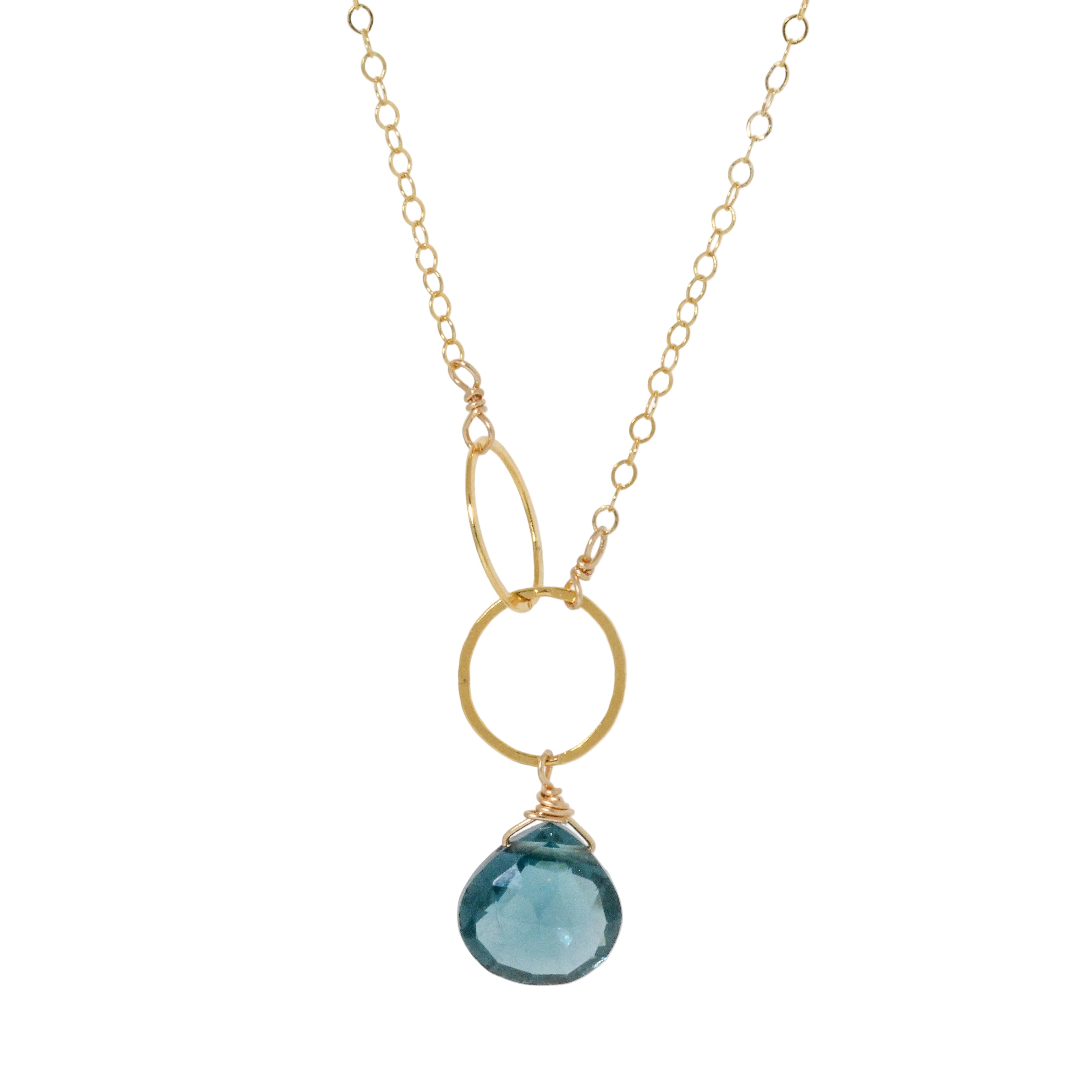 London Blue Topaz Double Circle Drop Necklace