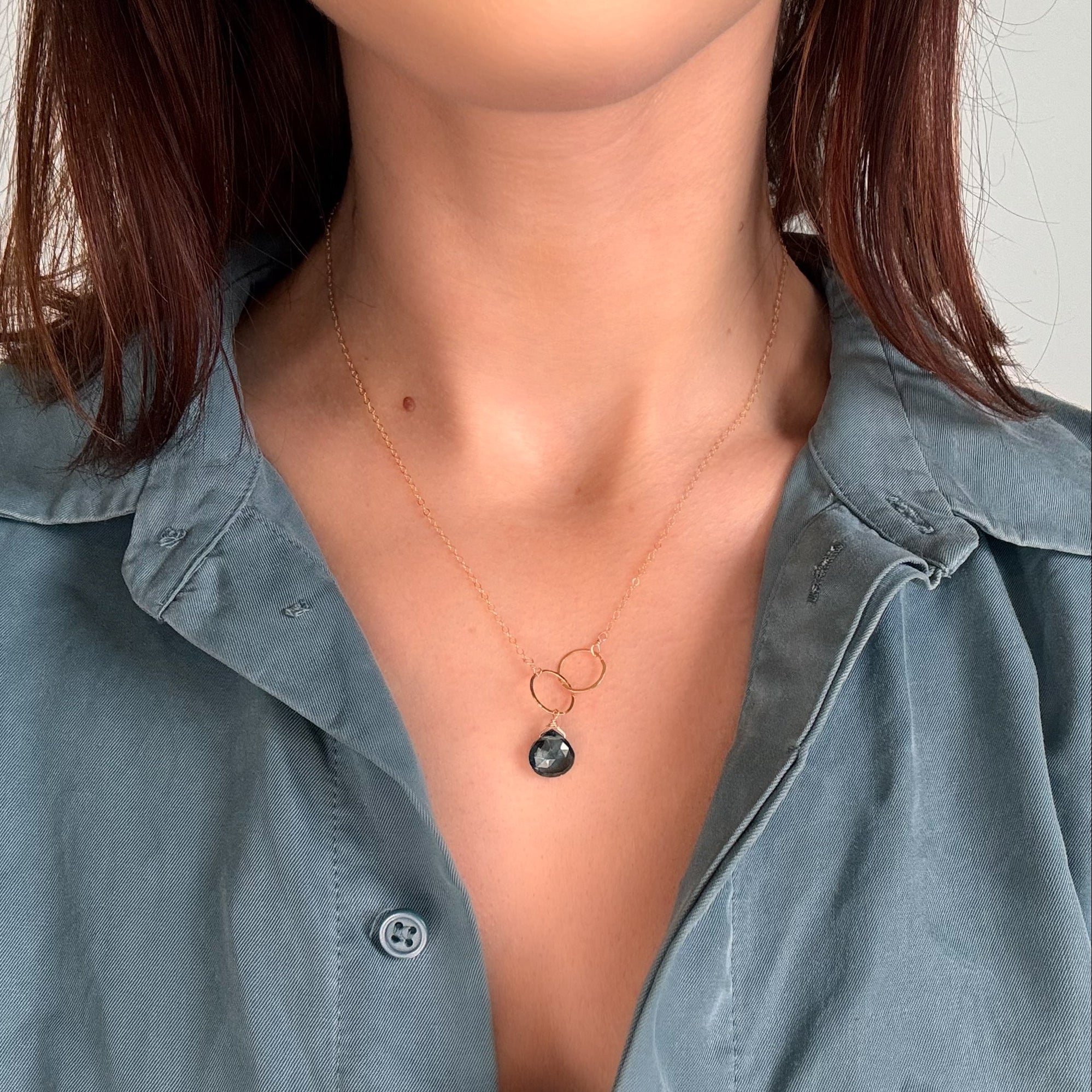 Blue Topaz Double Circle Drop Necklace