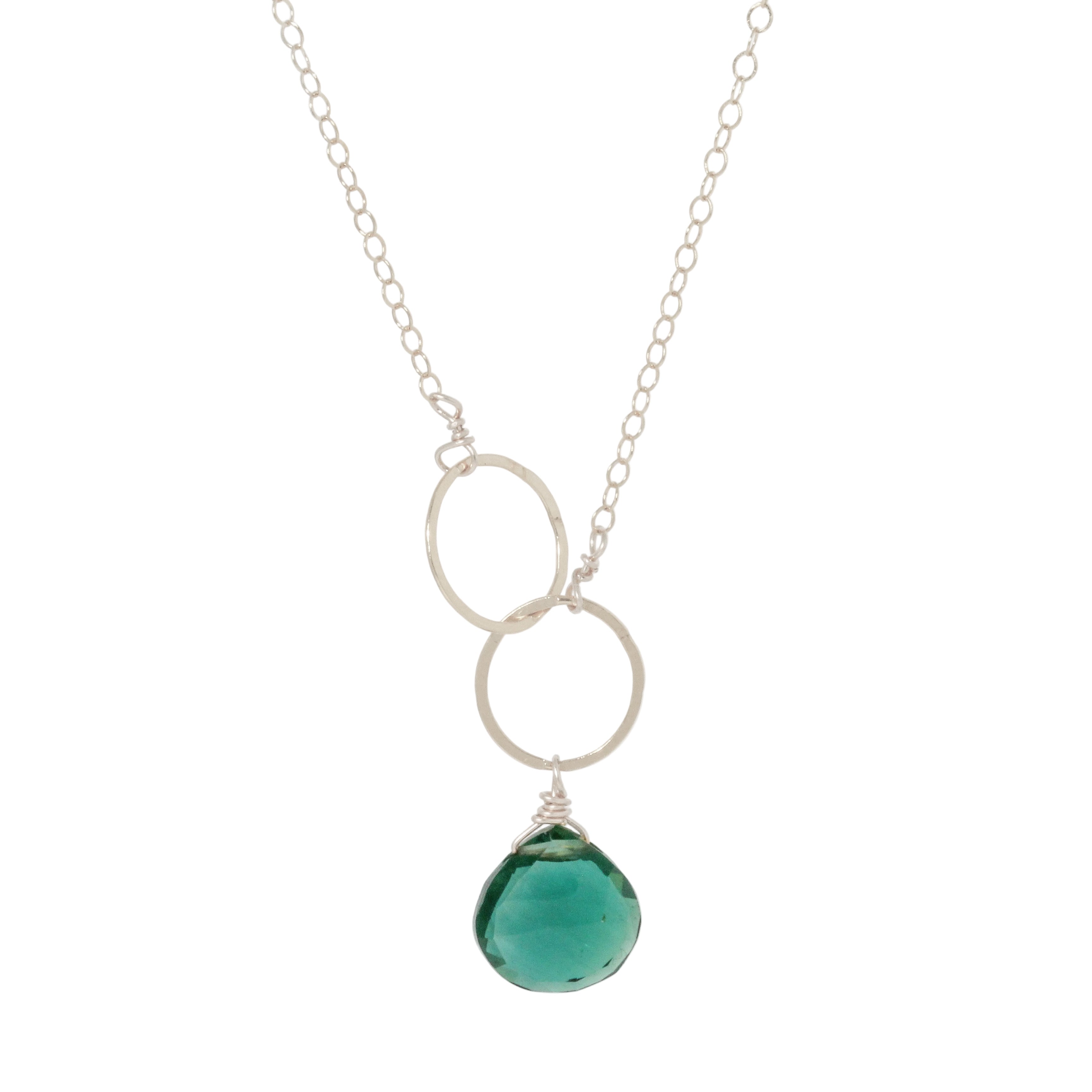 Indicolite Quartz Double Circle Drop Necklace