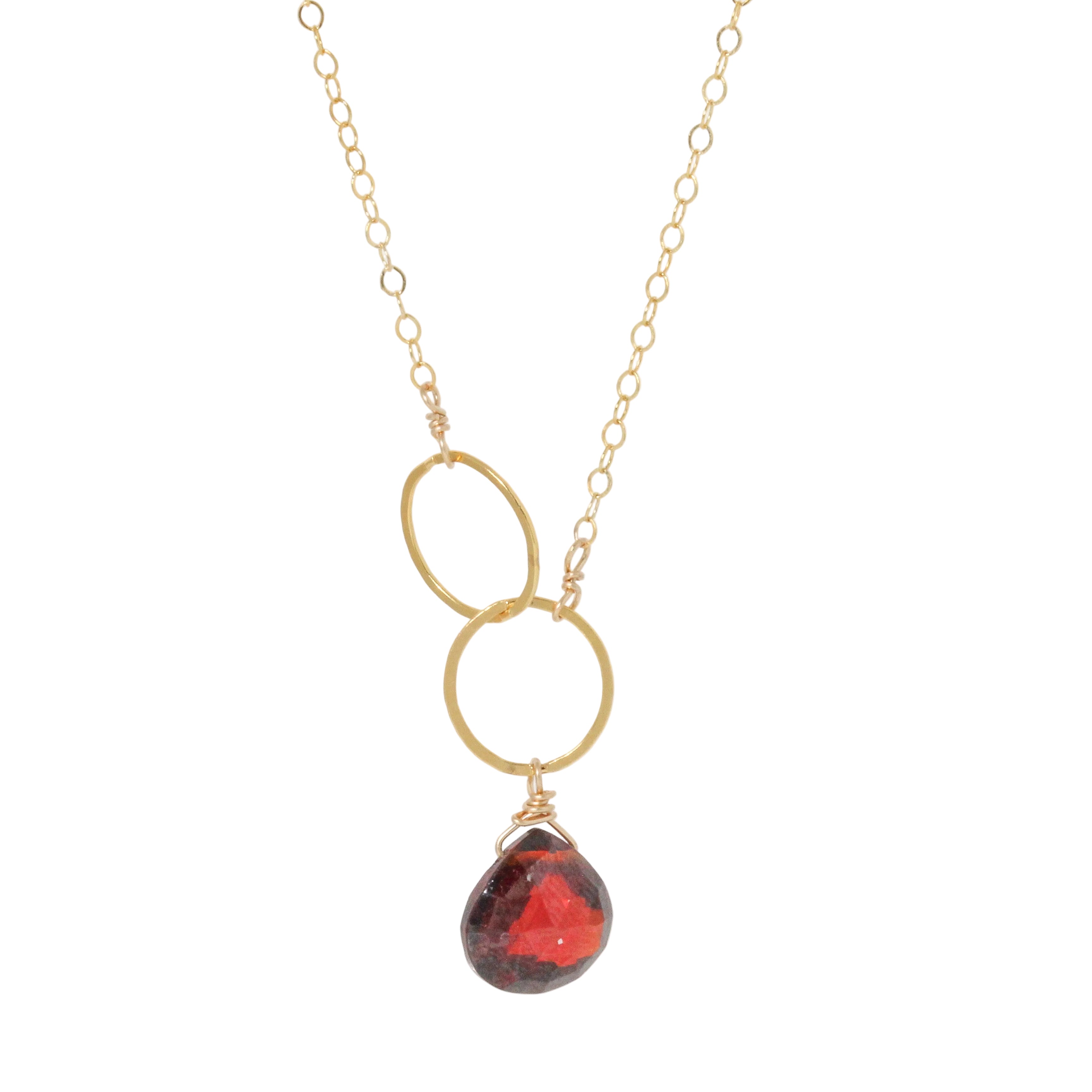 Garnet Double Circle Drop Necklace