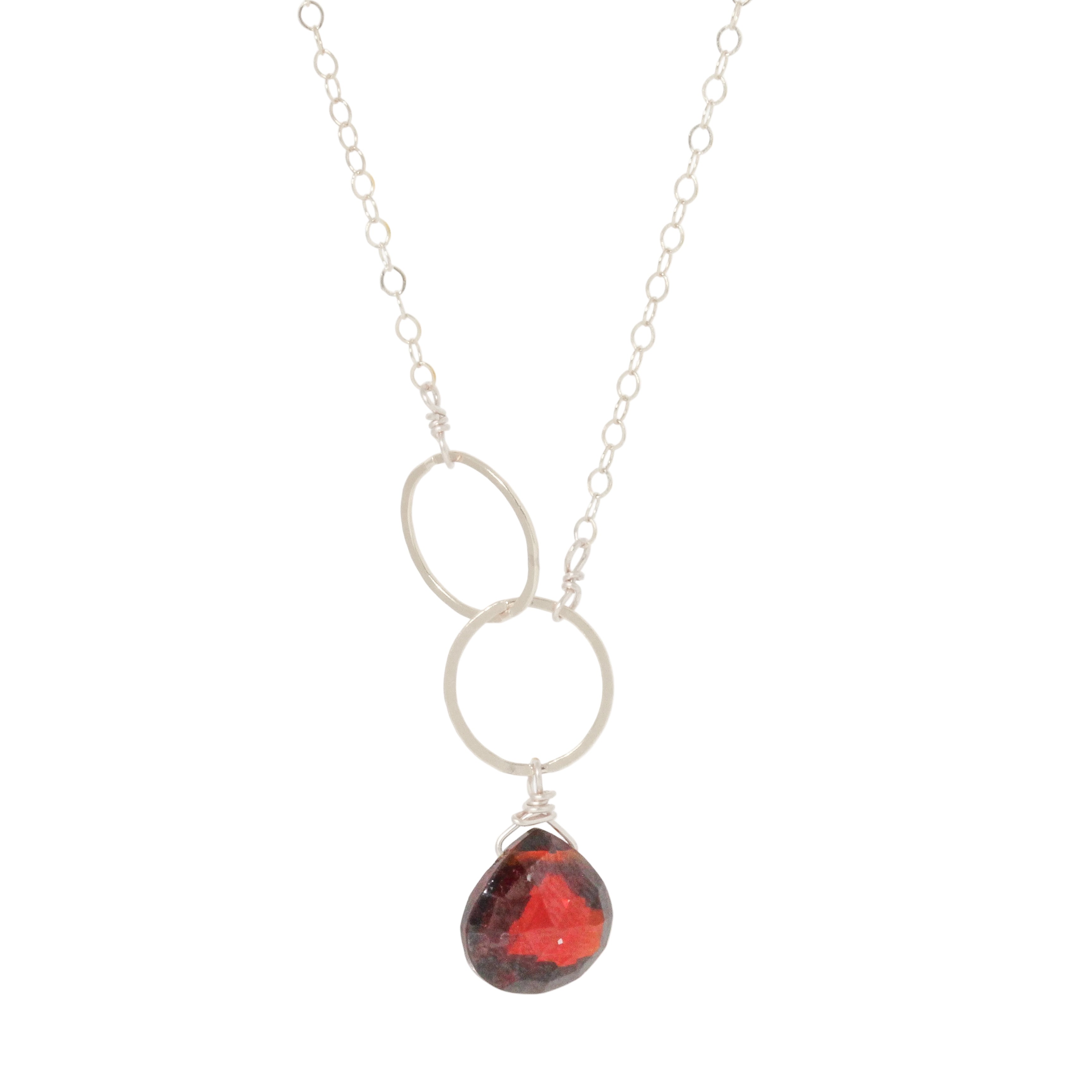 Garnet Double Circle Drop Necklace