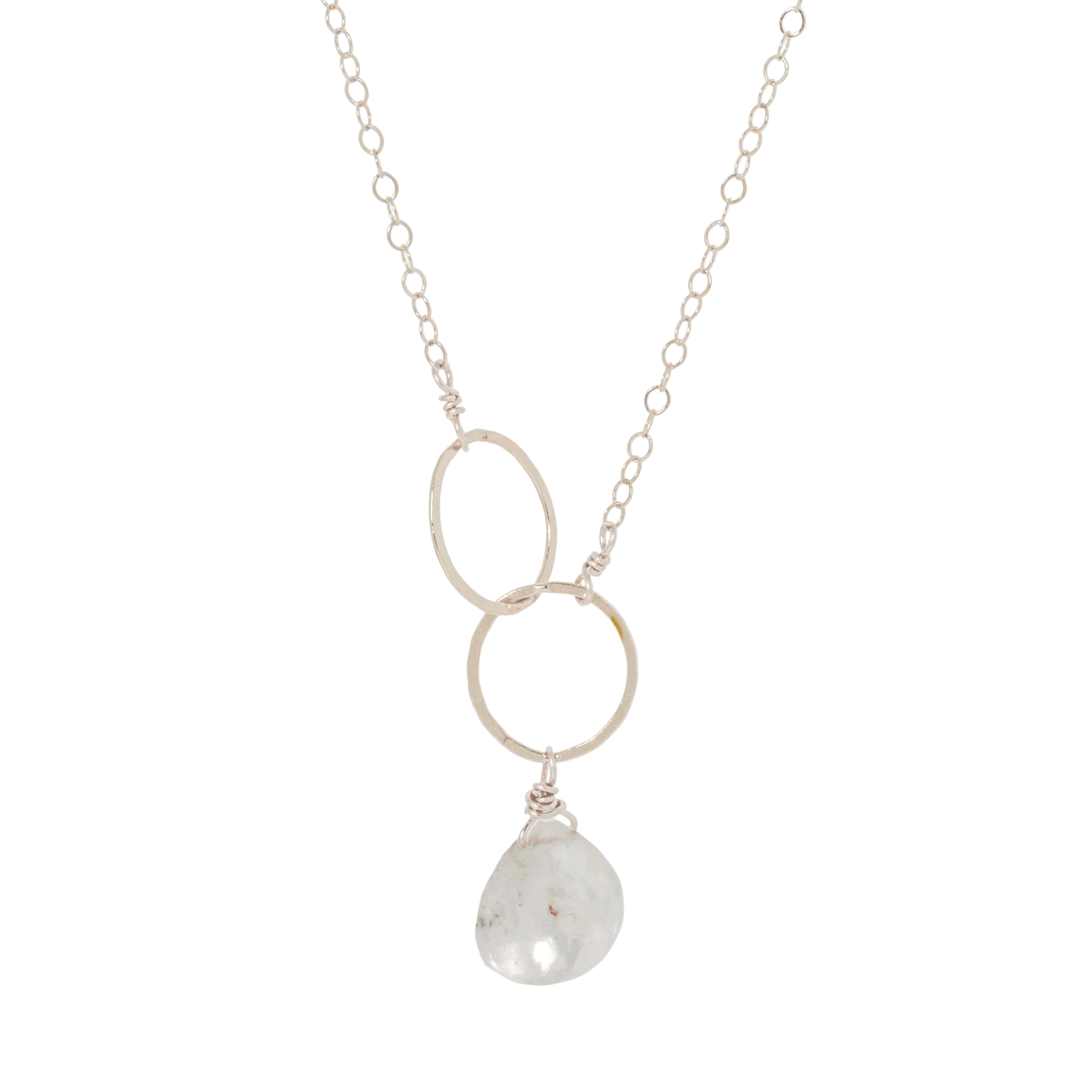 Rainbow Moonstone Double Circle Drop Necklace
