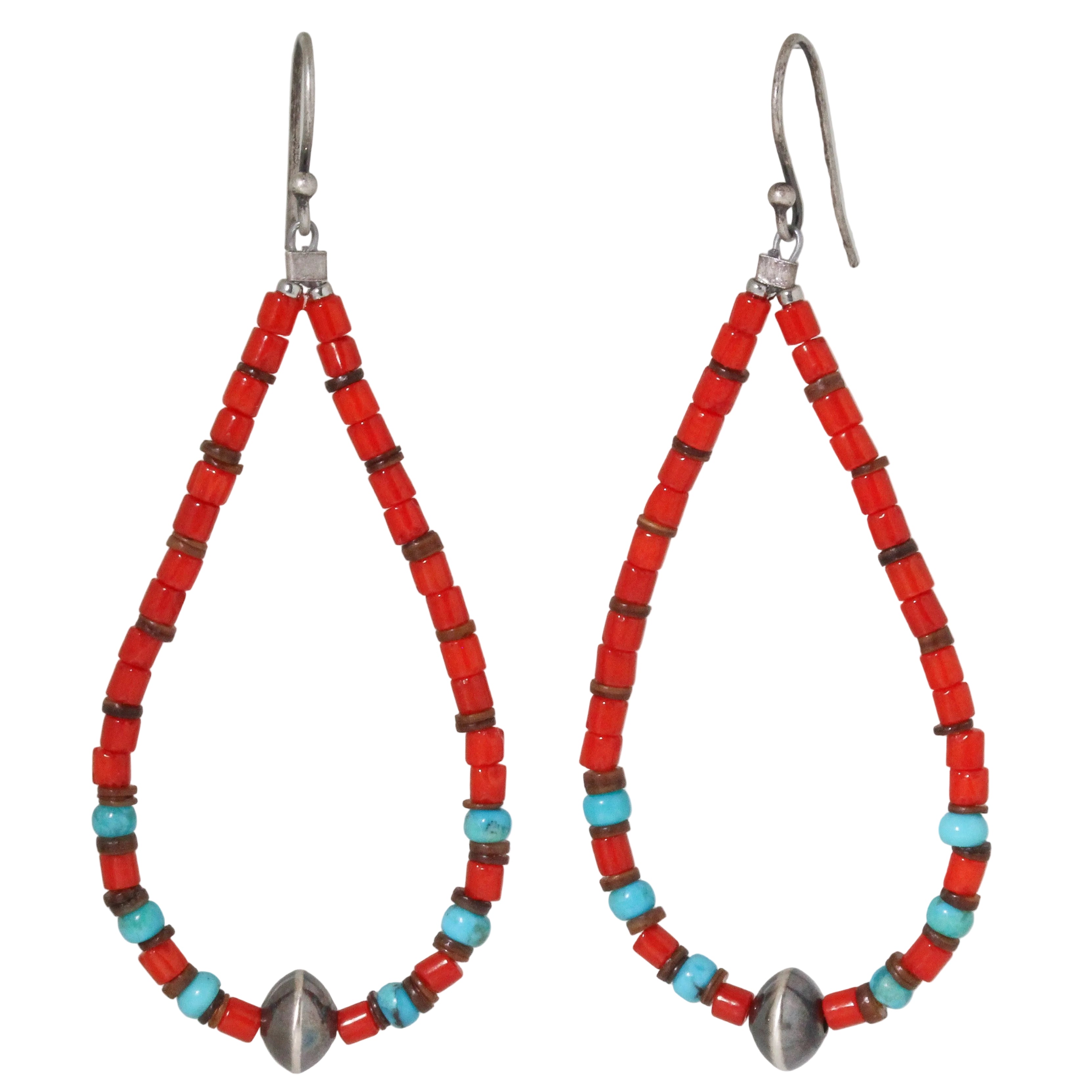 Large Coral Bead + Turquoise Earrings
