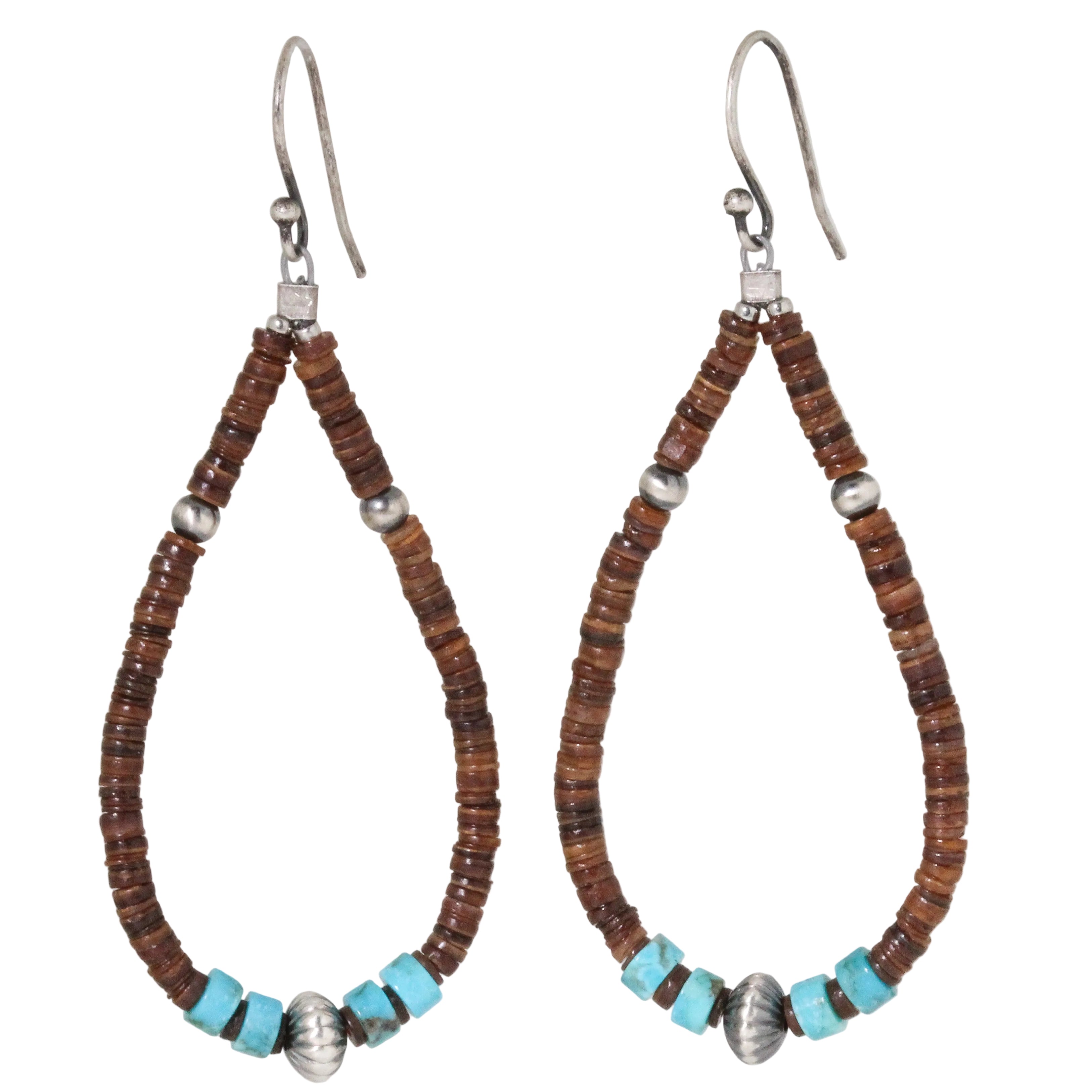 Large Heishi Shell + Turquoise Earrings