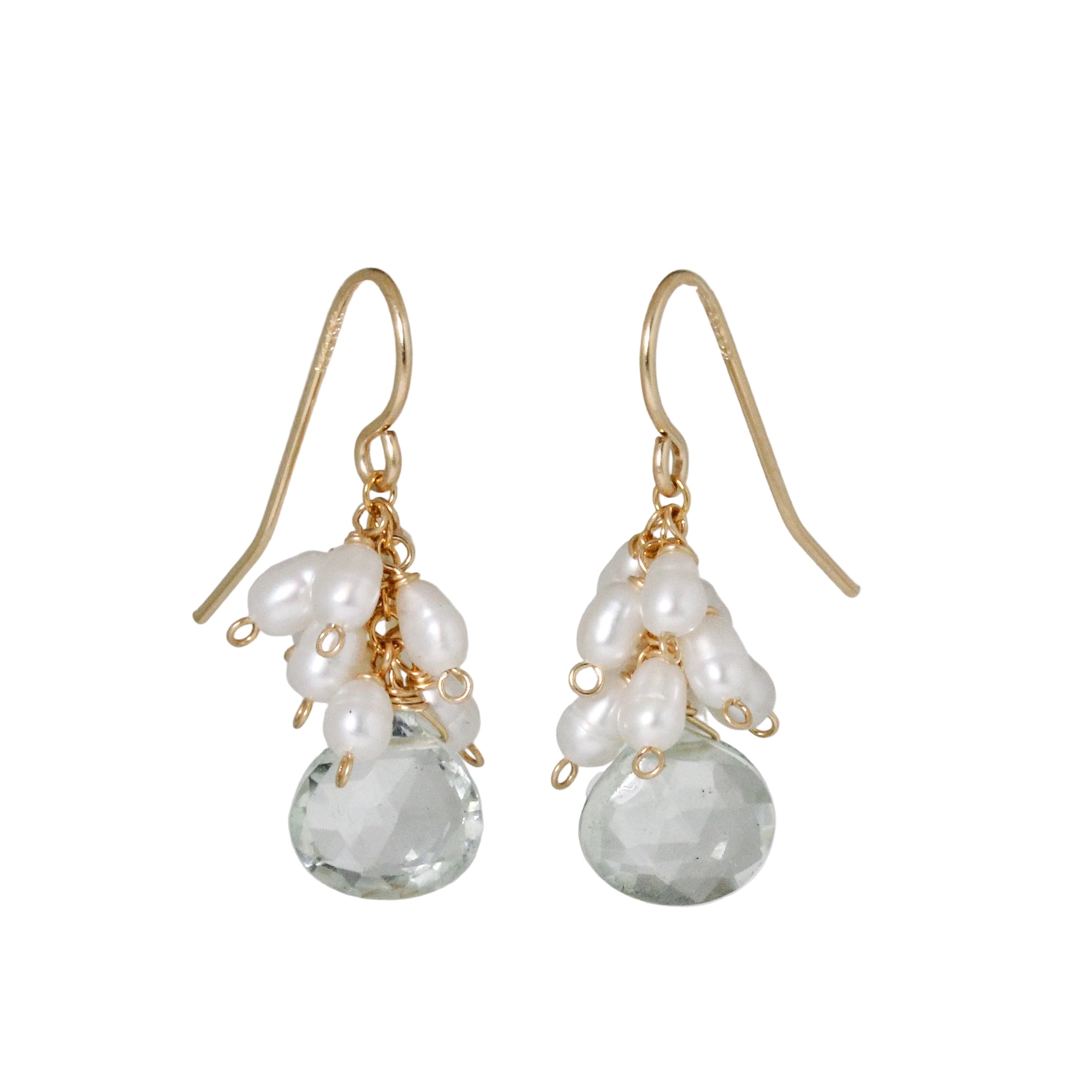 Green Amethyst and Pearl Cluster Earrings
