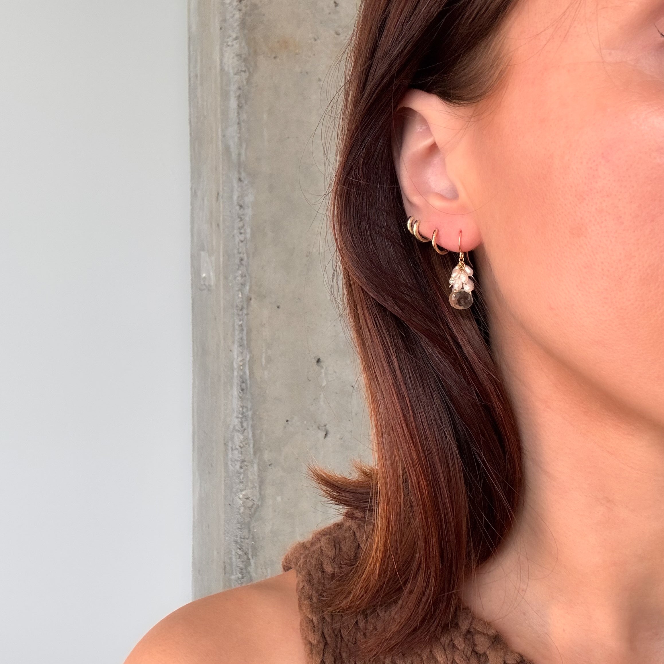 Green Amethyst and Pearl Cluster Earrings