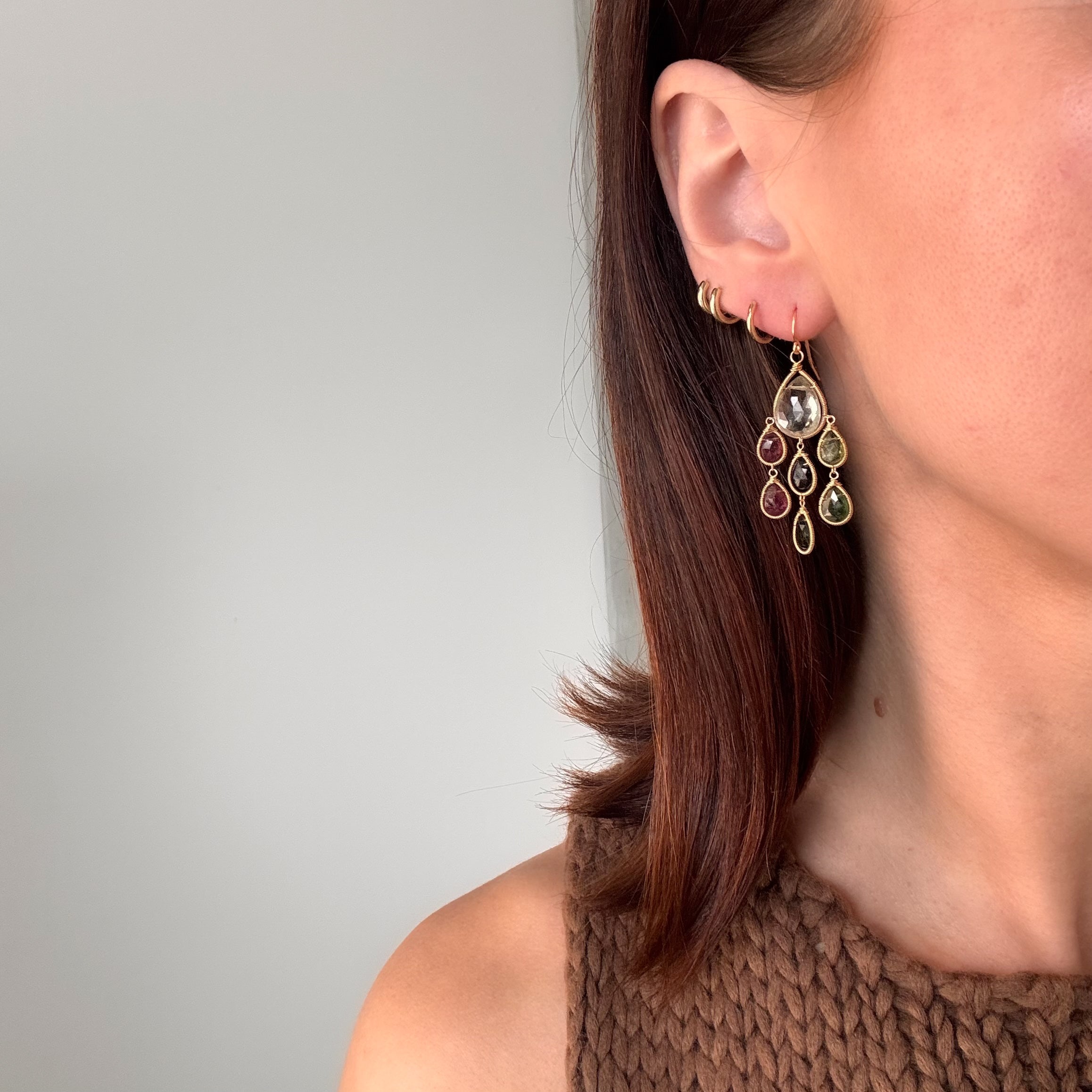 Green Amethyst and Tourmaline Chandelier Earrings