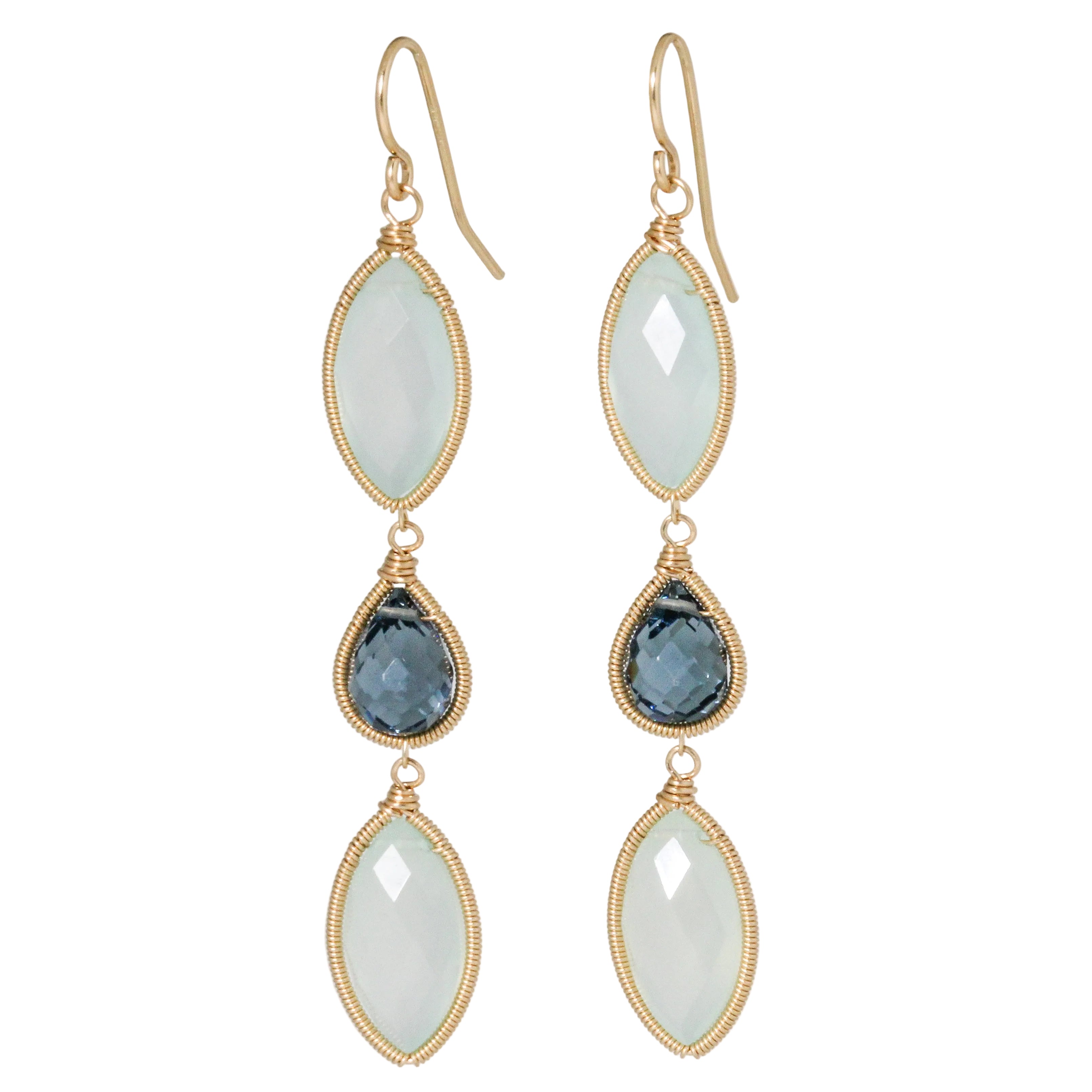 Marquis Aqua Chalcedony and Blue Topaz Earrings