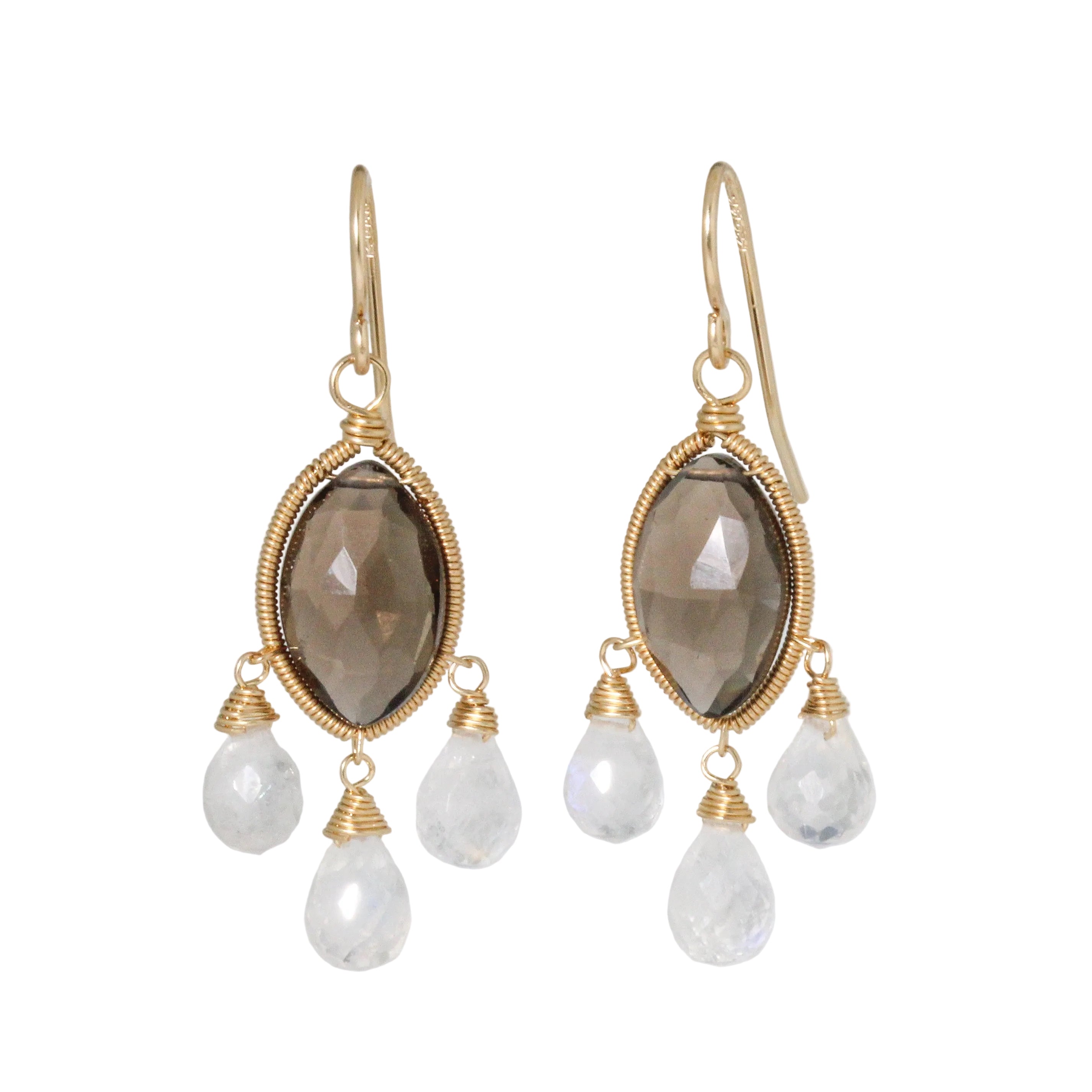 Smoky Quartz and Moonstone Droplet Earrings