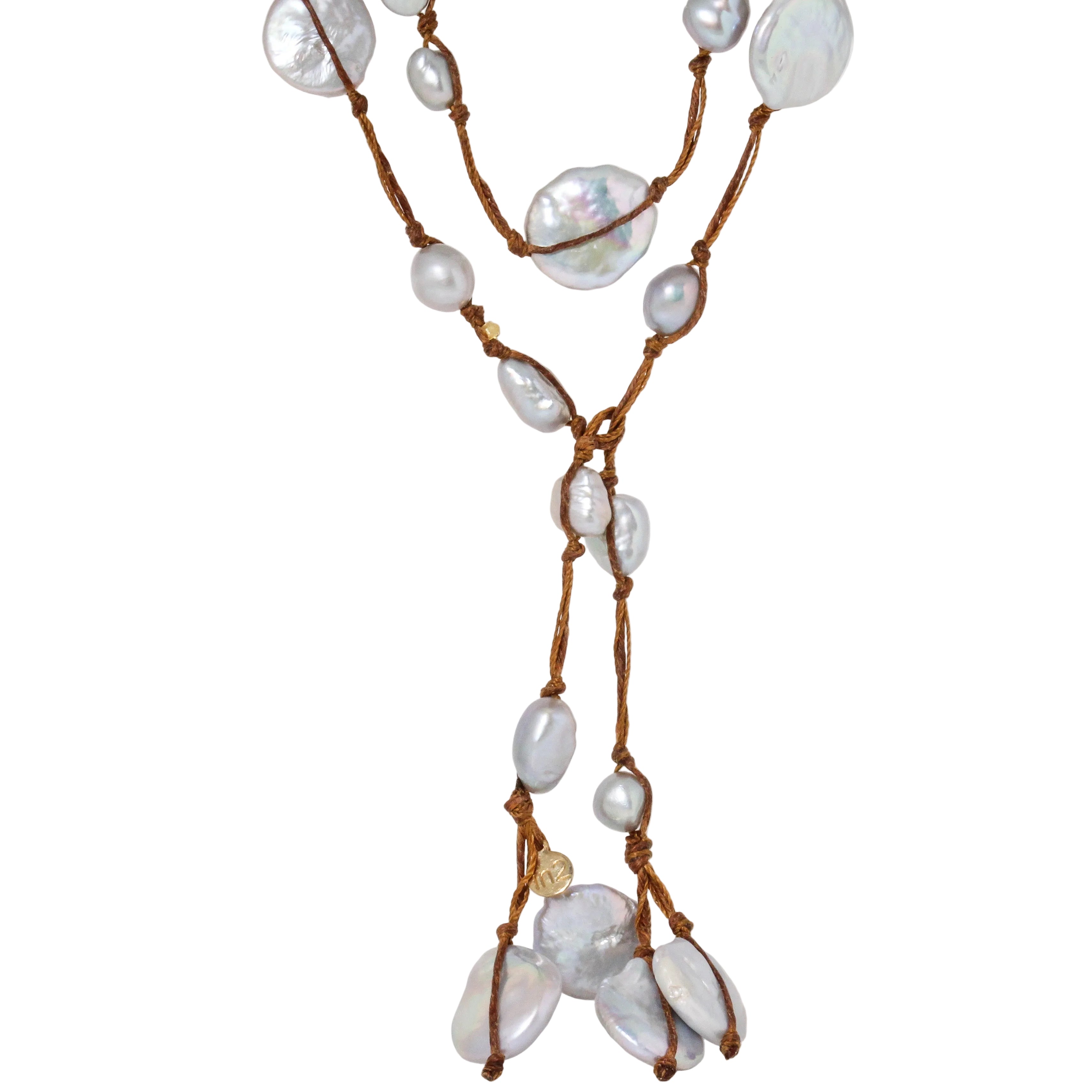 Elsa Silk Lariat Grey Pearl Necklace