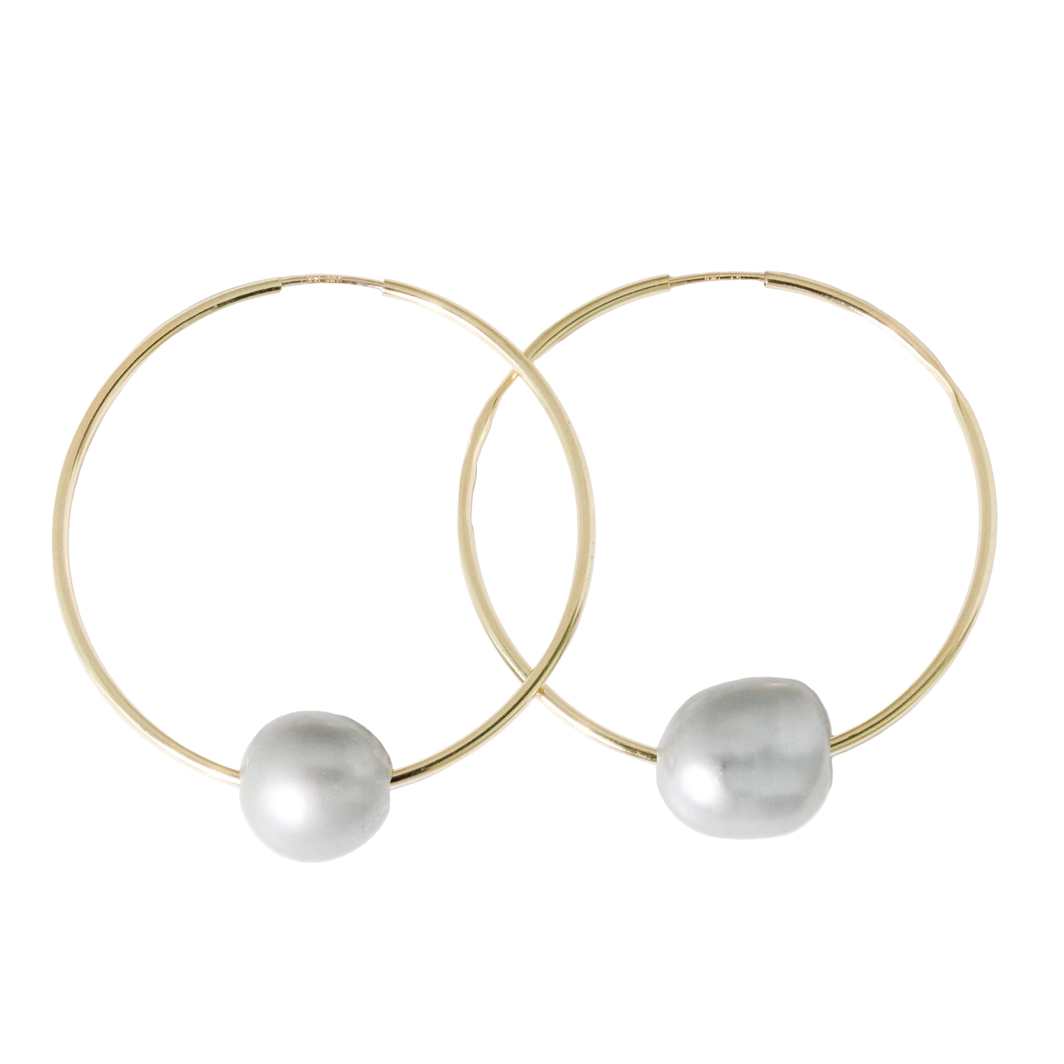Mia Grey Pearl Gold Hoop Earrings