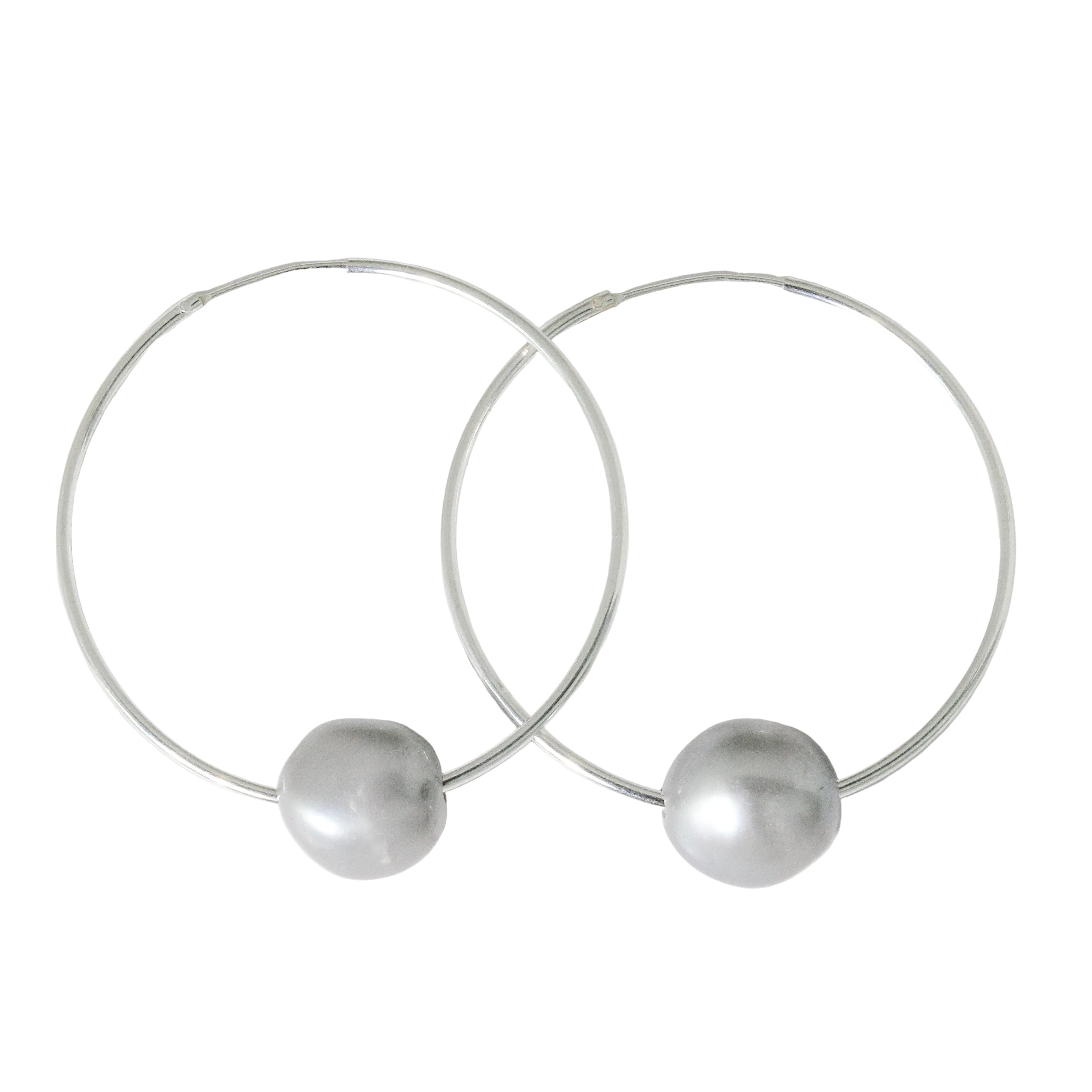 Mia Grey Pearl Silver Hoop Earrings