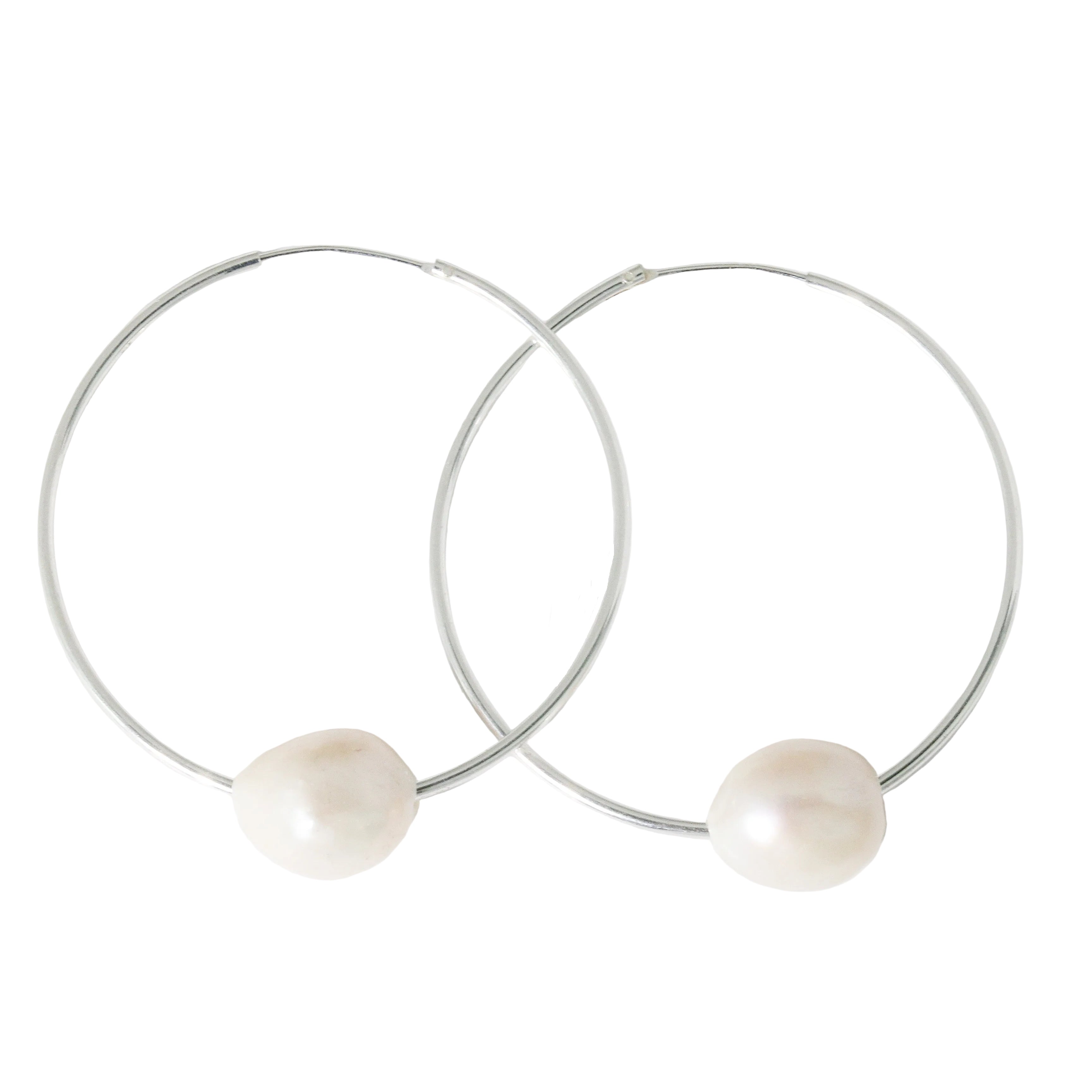 Mia White Pearl Silver Hoop Earrings