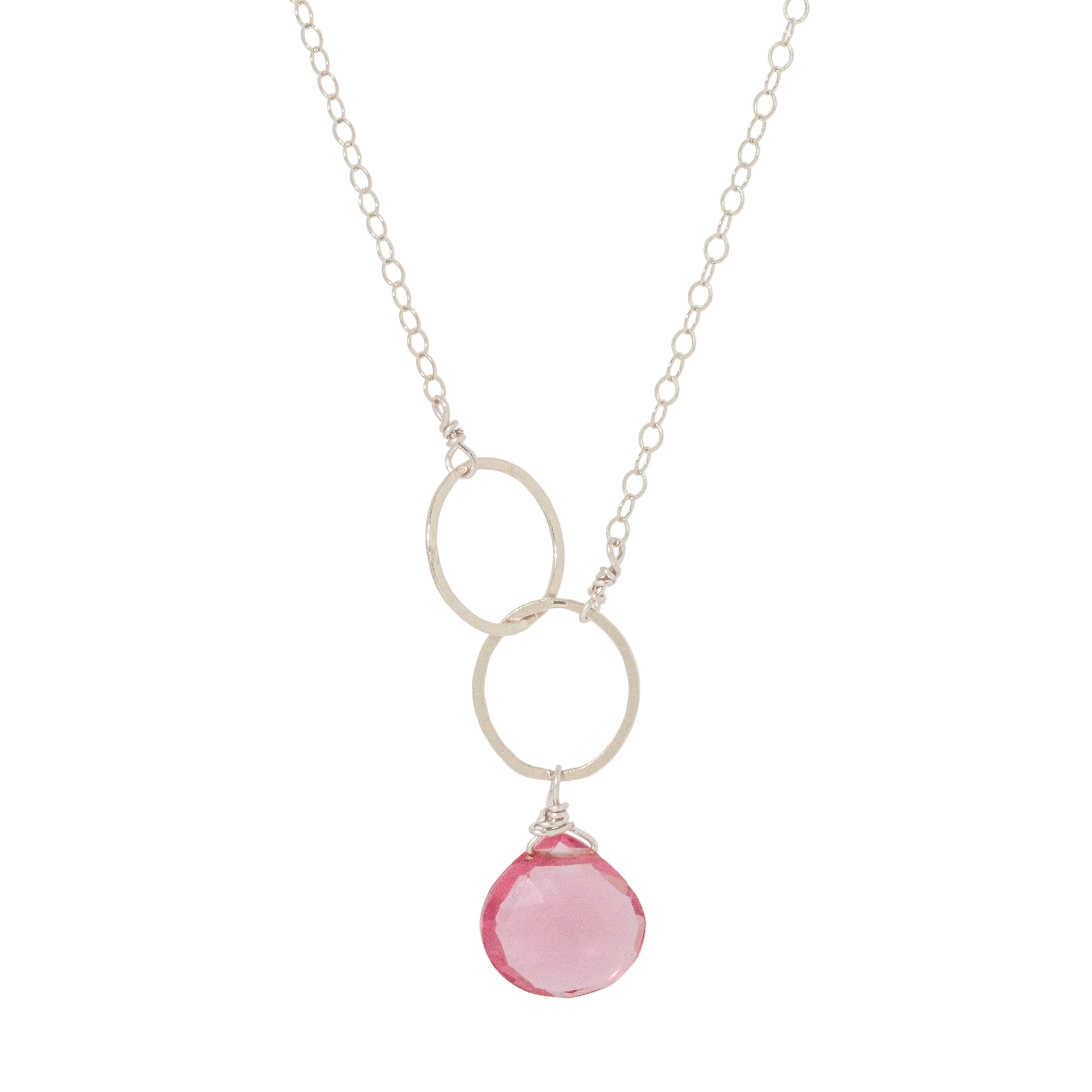 Pink Quartz Double Circle Drop Necklace