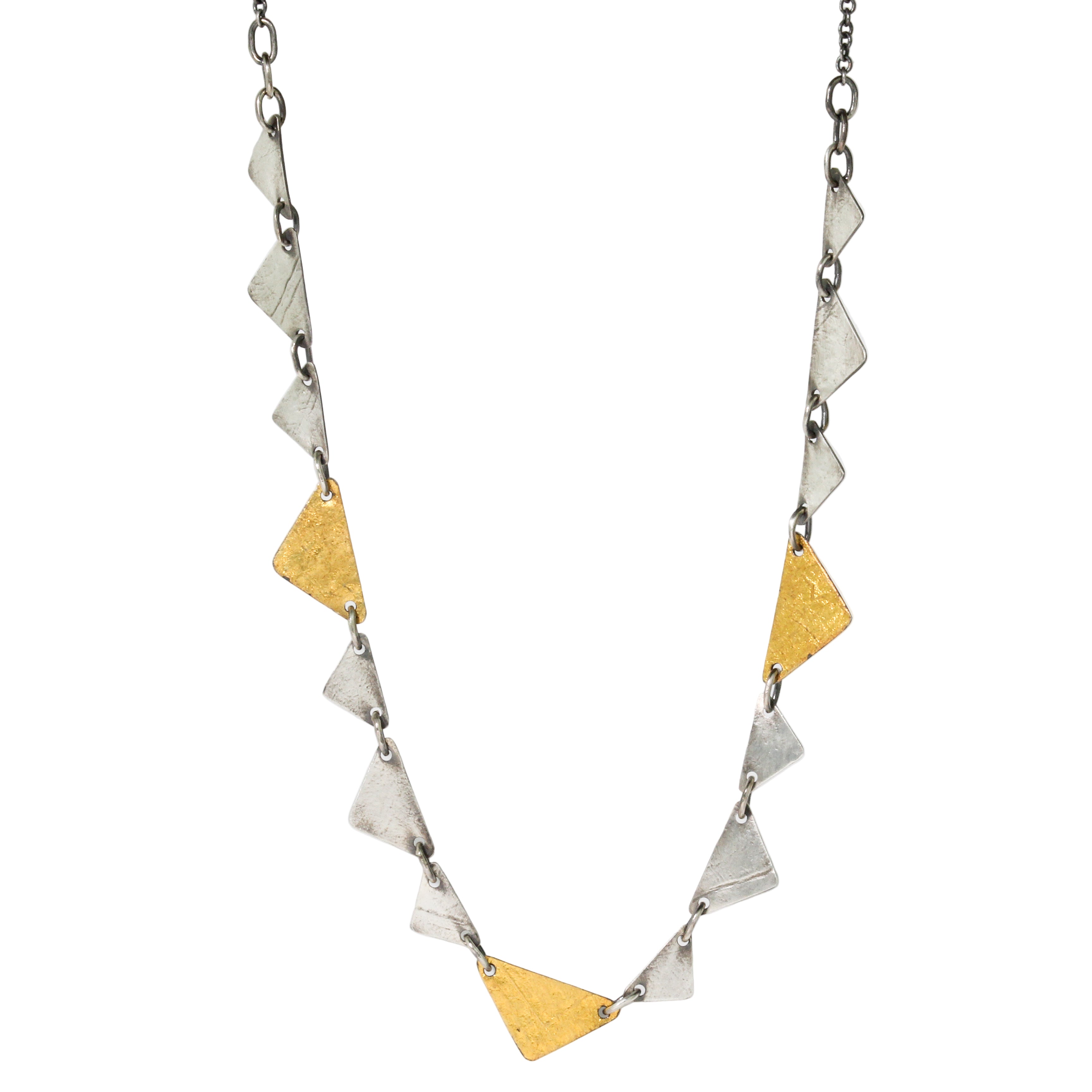 Necklace with geometric pendant on a white background