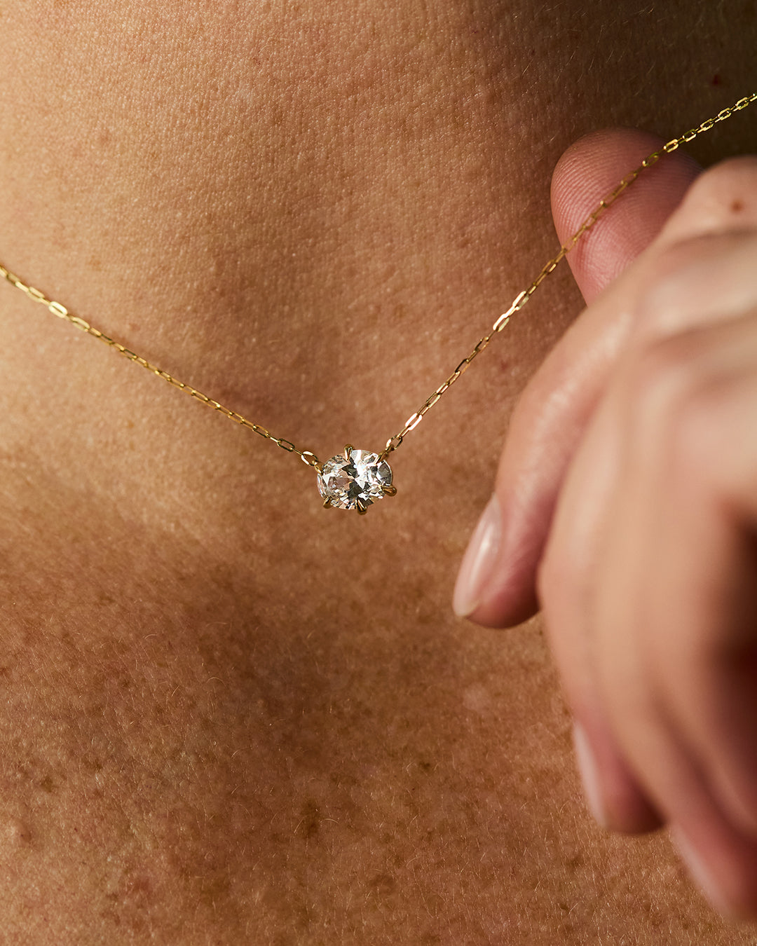 Oval Diamond Pendant Necklace