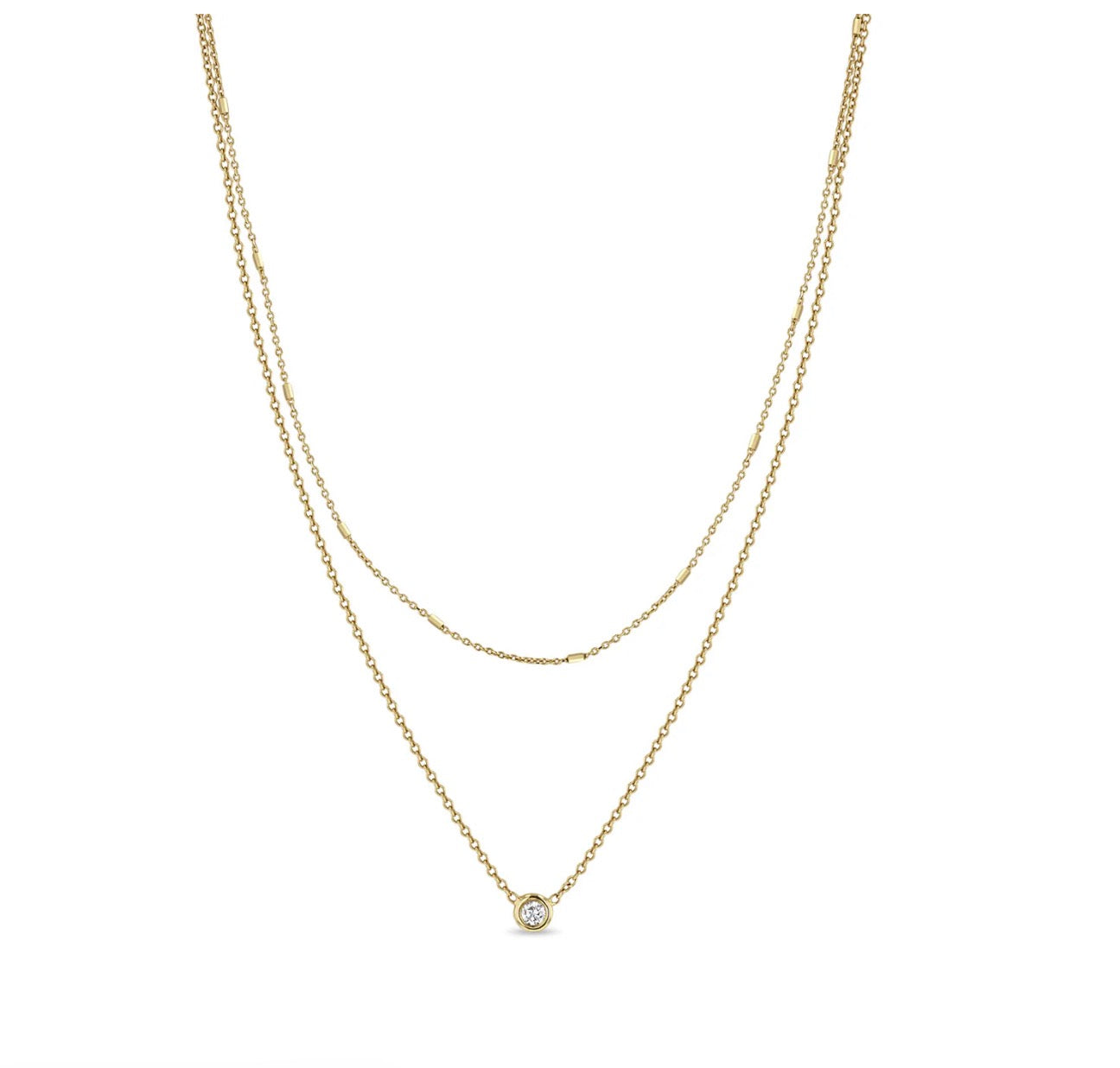 Double Layer Necklace with Floating Diamond