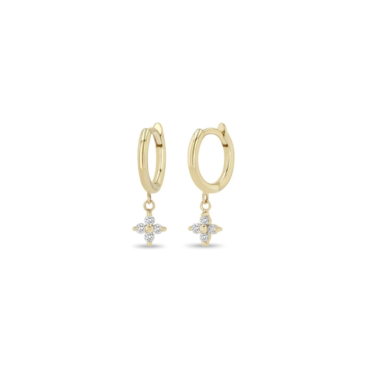 10.5mm Hinged Huggie Hoops with Diamond Flower Drops