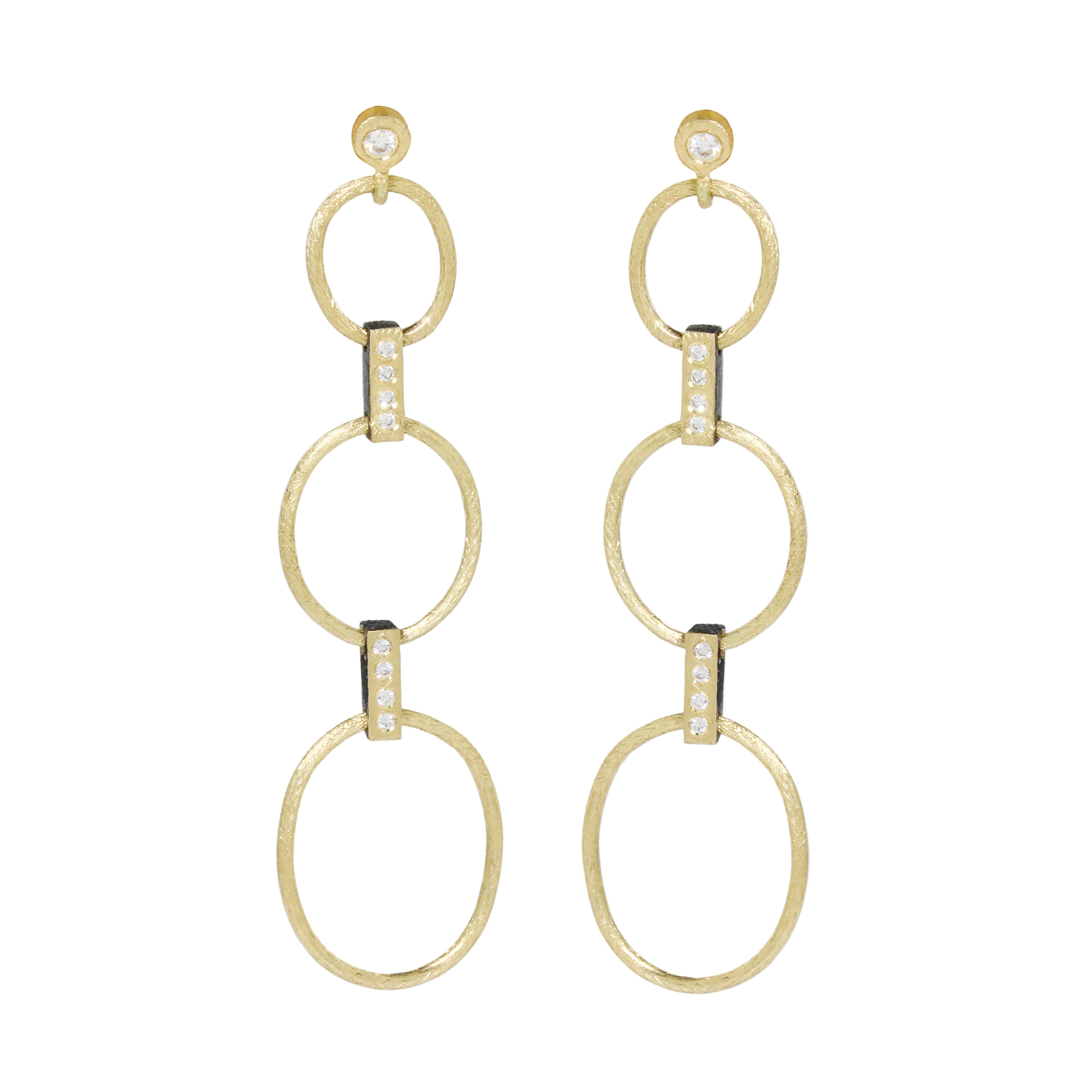 rene Escobar 18k yellow gold, diamonds and sterling silver triple hoop drop ‘Alba’ earring 