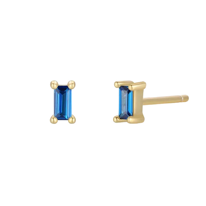 Baguette Sapphire Stud Earrings-JaxKelly