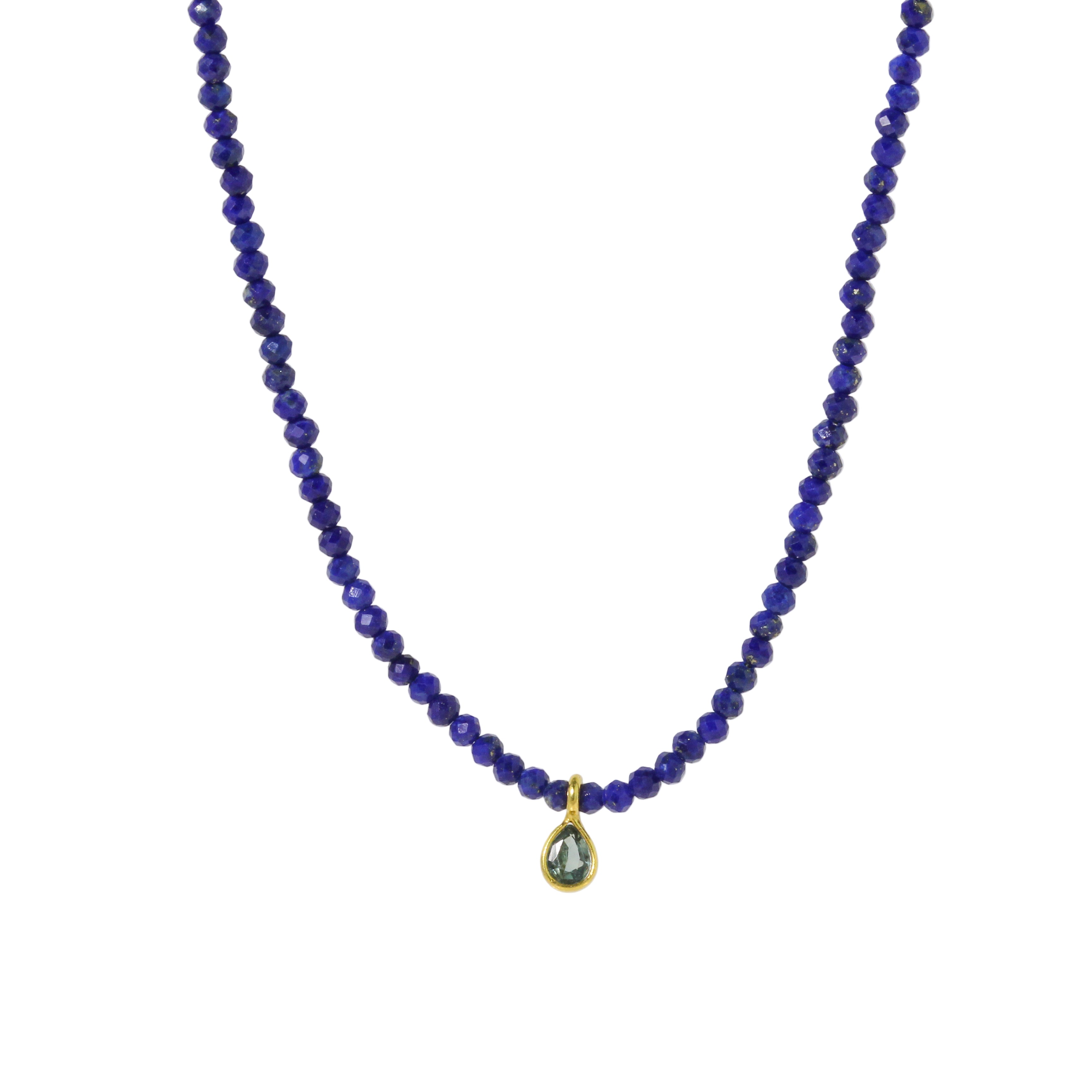 Beaded Lapis + Green Sapphire Drop Necklace-Margaret Solow