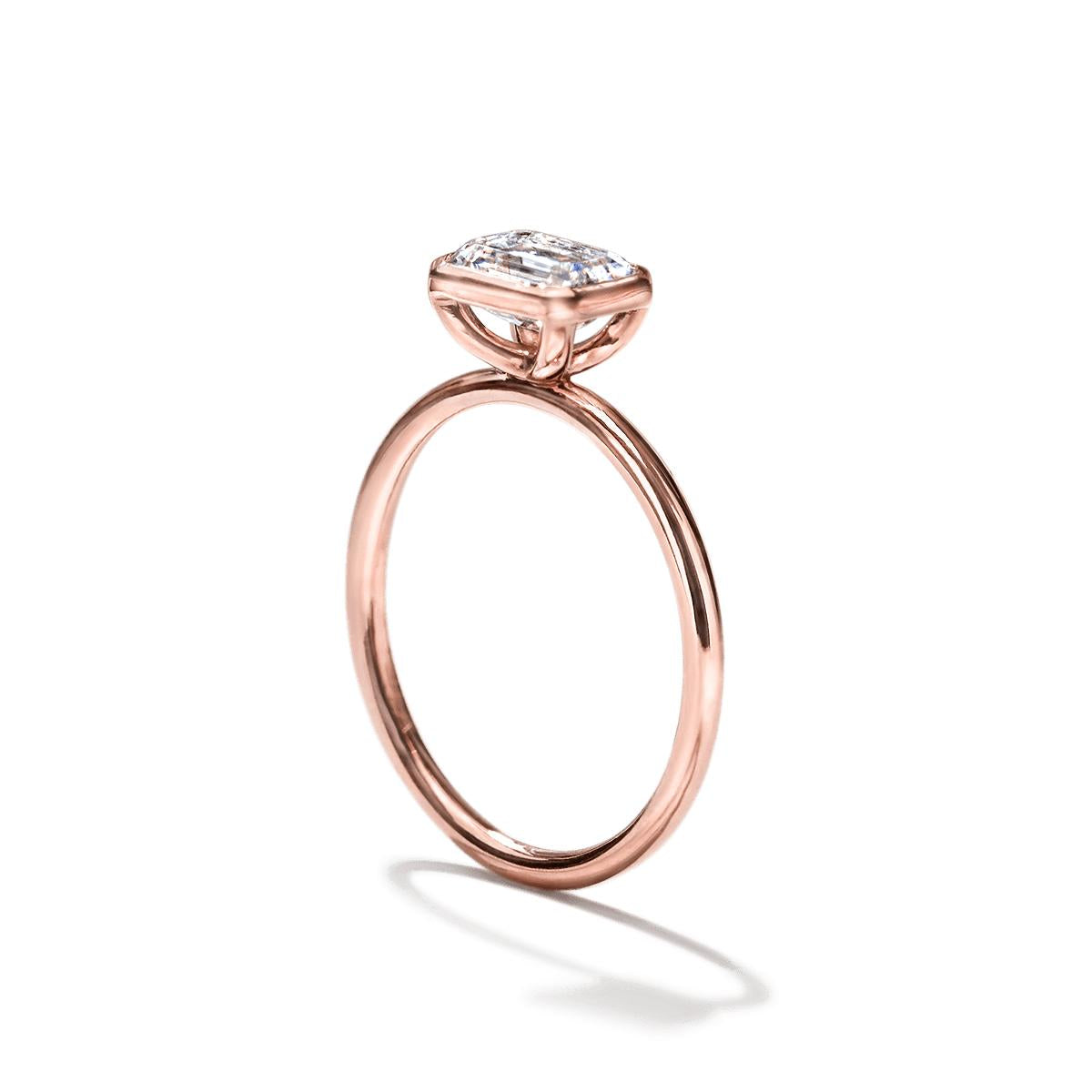 18K Rose Gold Bezel Emerald Diamond Engagement Ring