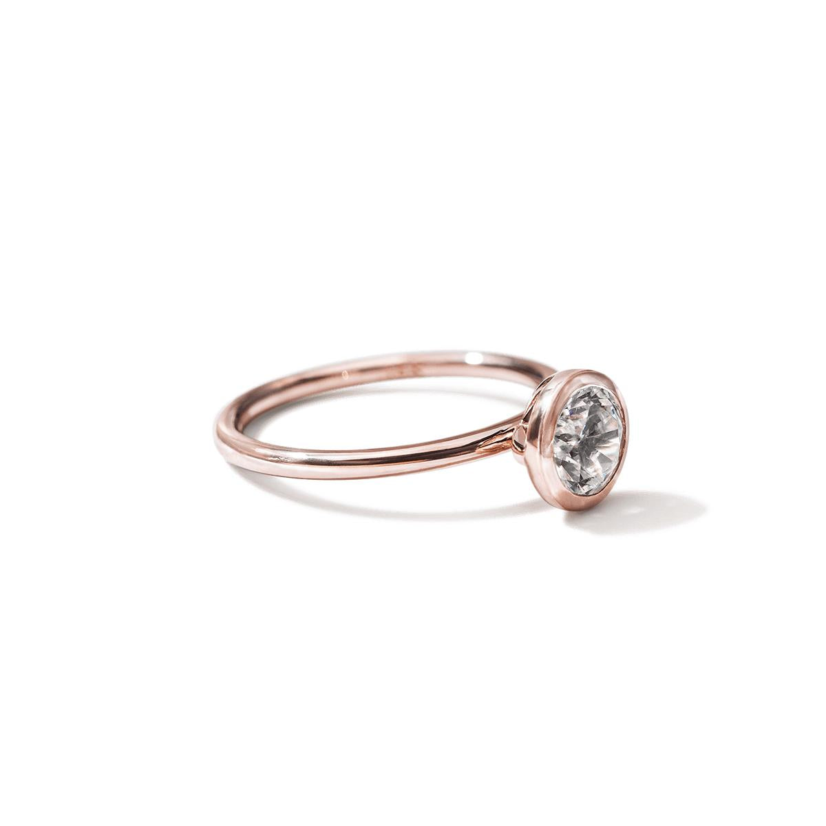 18K Rose Gold Round Bezel Diamond Engagement Ring