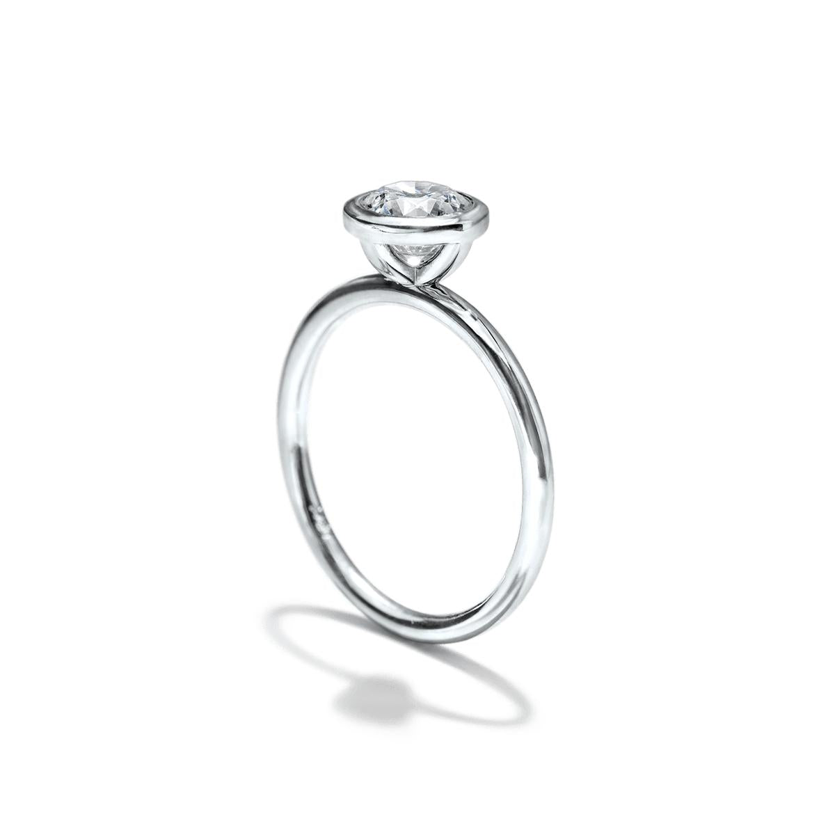 18K White Gold Platinum Round Bezel  Diamond Engagement Ring