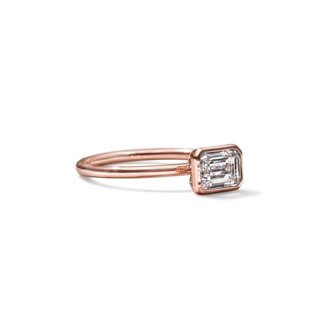 18K Rose Gold Emerald Bezel Diamond Engagement Ring