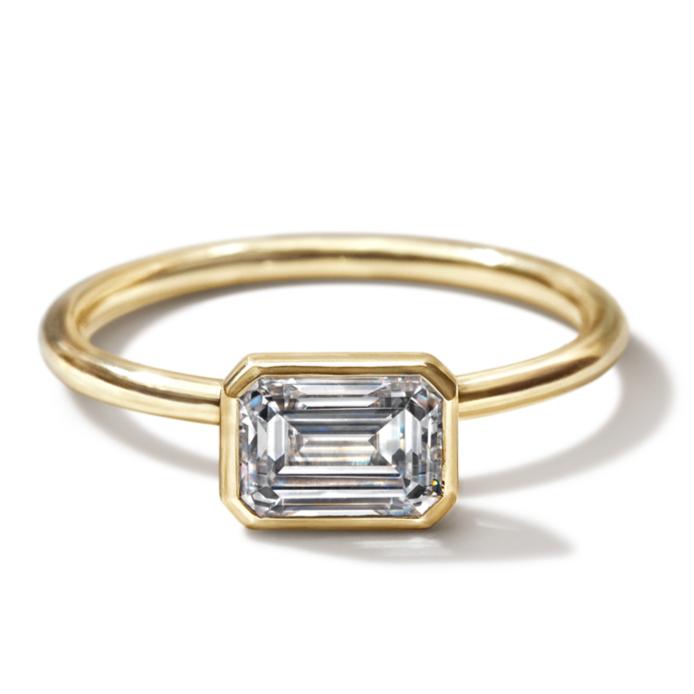 18K Yellow Gold Emerald Bezel Engagement Ring