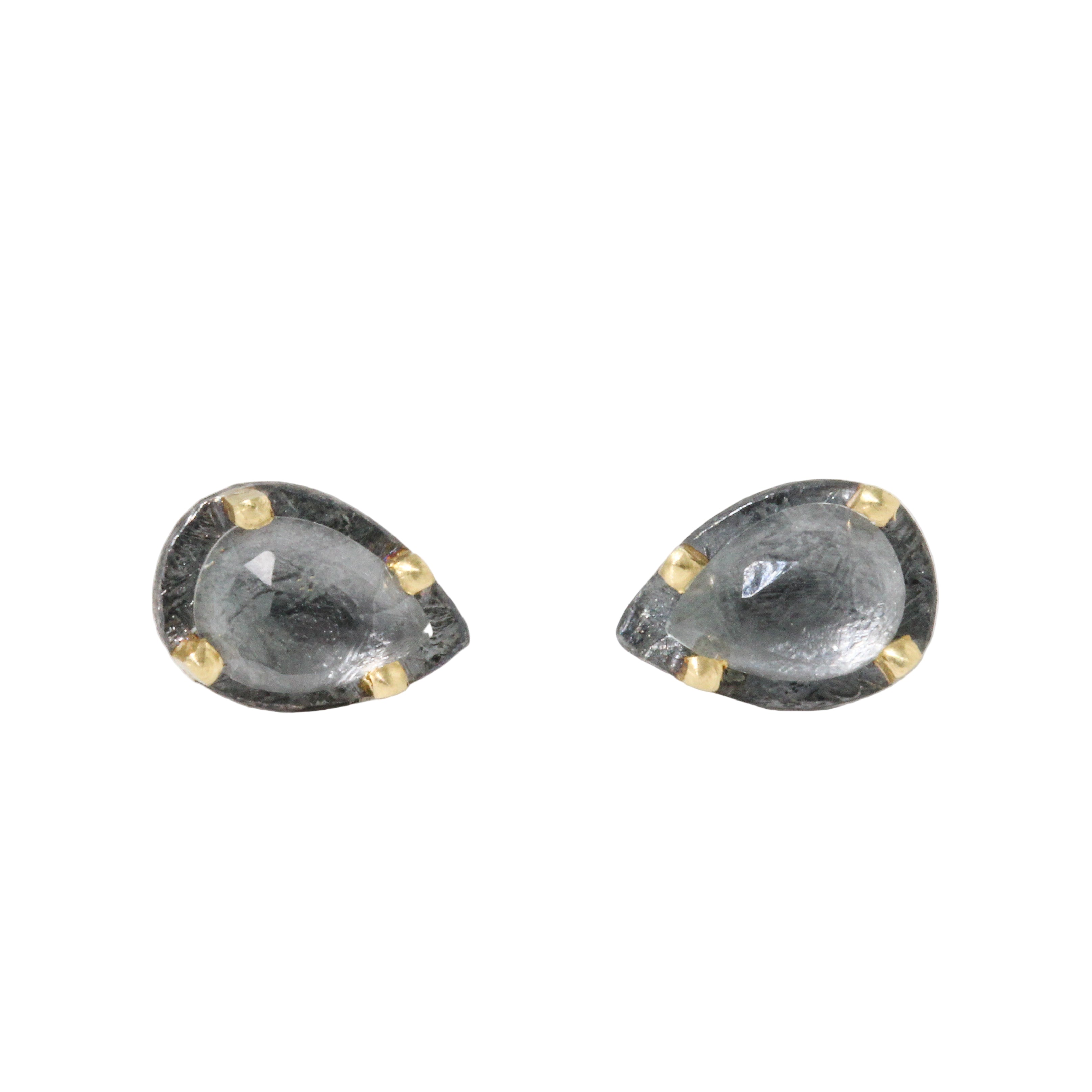 Carved White Topaz Teardrop Stud Earrings-Heather Guidero