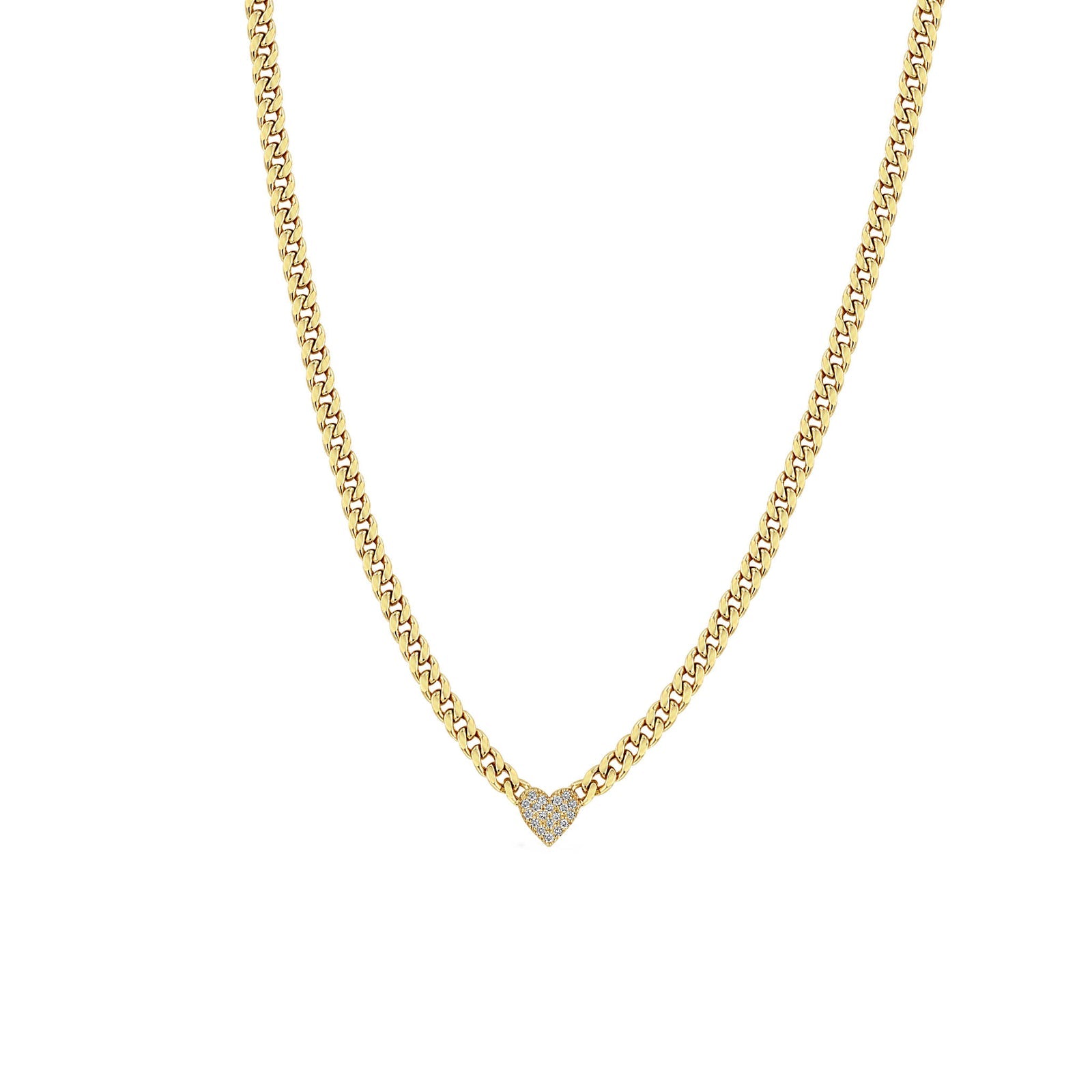 Curb Chain Pave Heart Necklace-Zoë Chicco