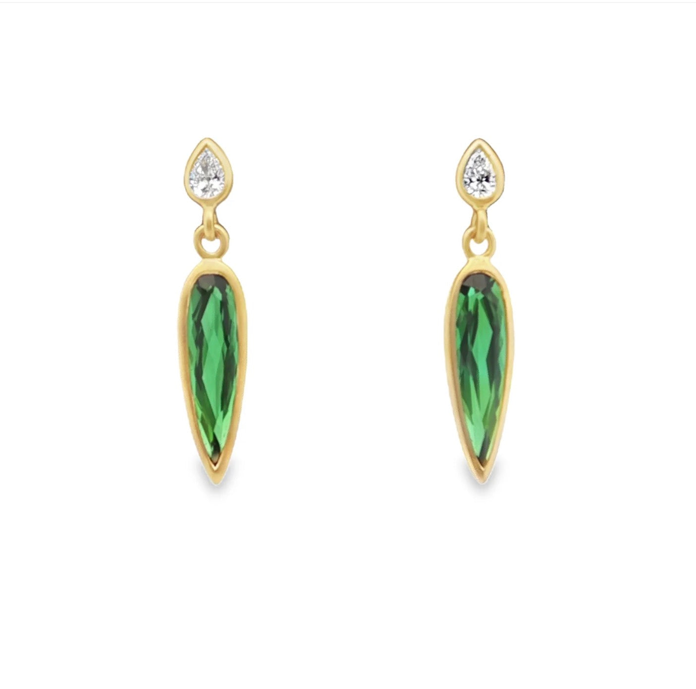 Diamond & Green Tourmaline Drop Earrings-Kimberly Collins