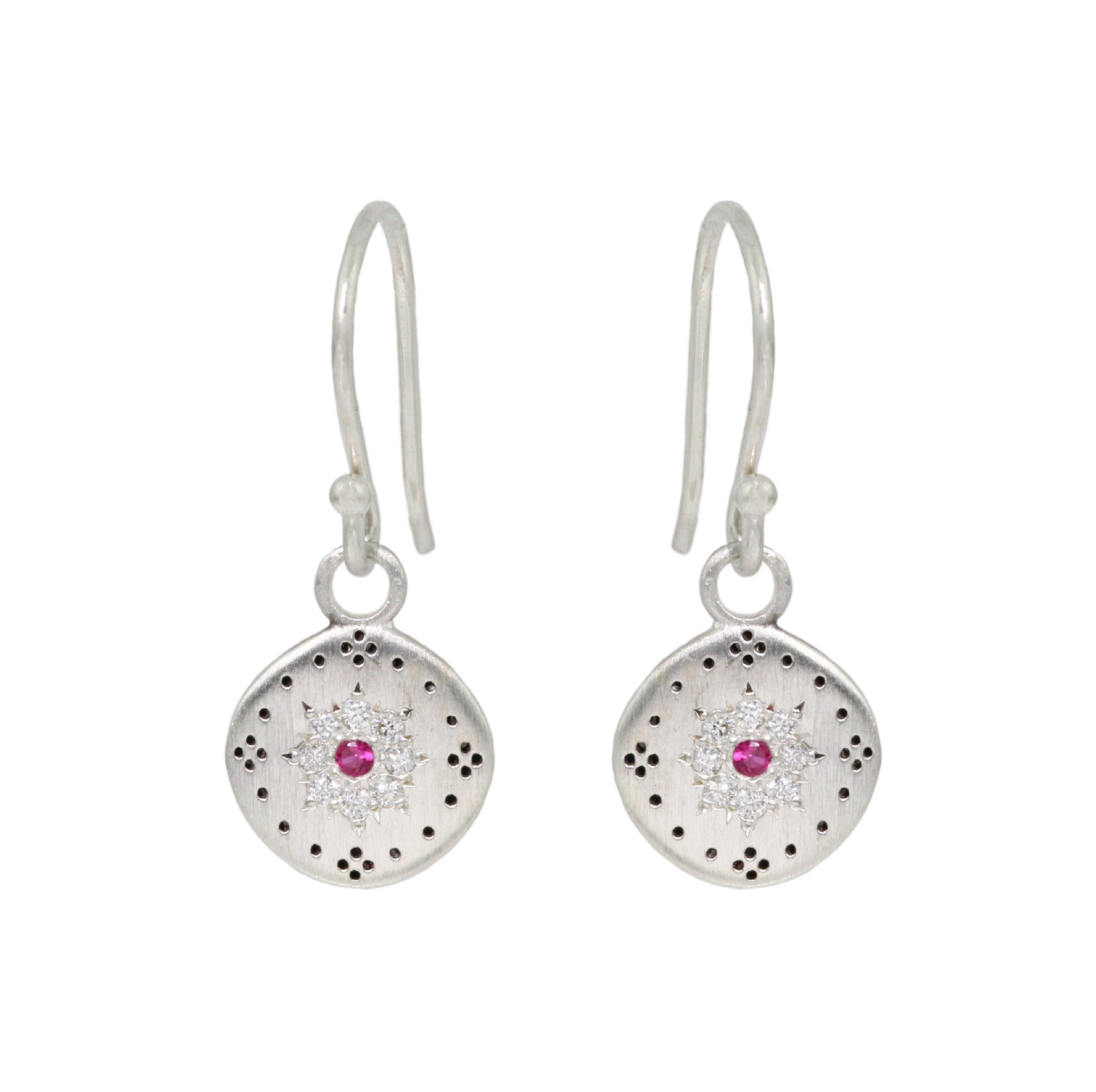 Diamond & Ruby Cluster Earrings-Adel Chefridi