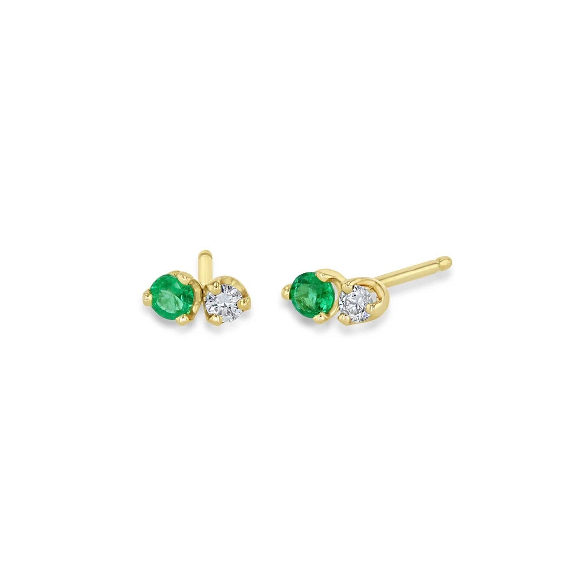 Double Diamond + Emerald Stud Earrings-Zoë Chicco
