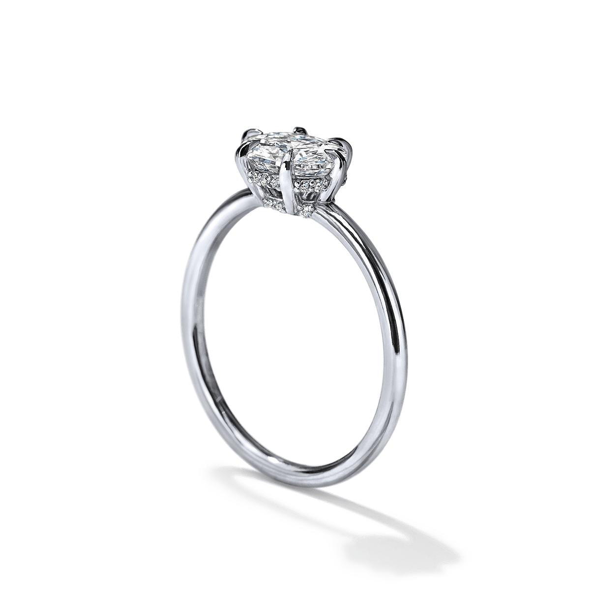18K White Gold Platinum Oona Oval East West Hidden Halo Engagement Ring