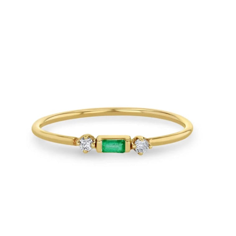 Emerald Baguette and Prong Diamond Ring-Zoë Chicco