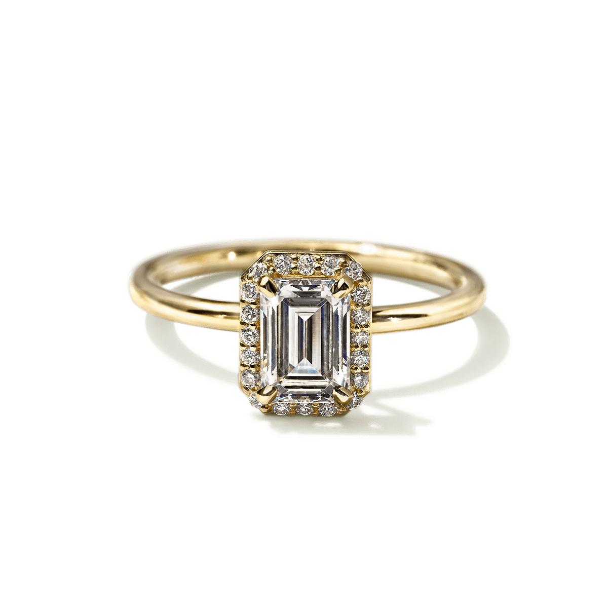 18K Yellow Gold Emerald Halo Engagement Ring