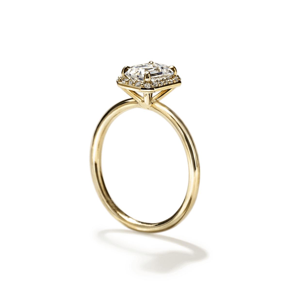 18K Yellow Gold Emerald Halo Engagement Ring