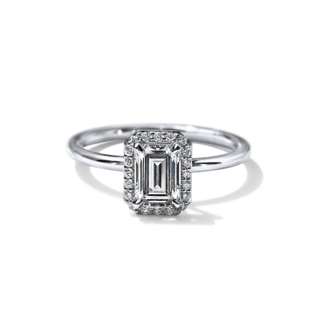 18K White Gold Platinum Emerald Halo Engagement Ring